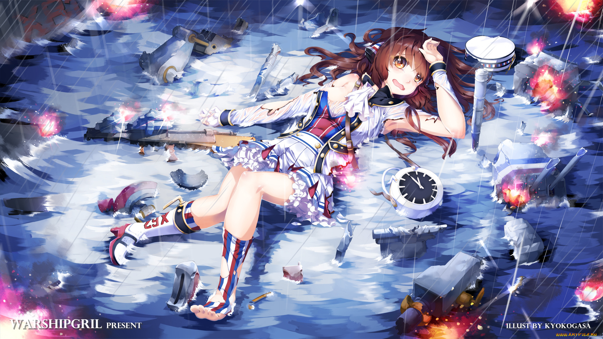 аниме, оружие, , техника, , технологии, девушка, арт, tagme, artist, обломки, лежит