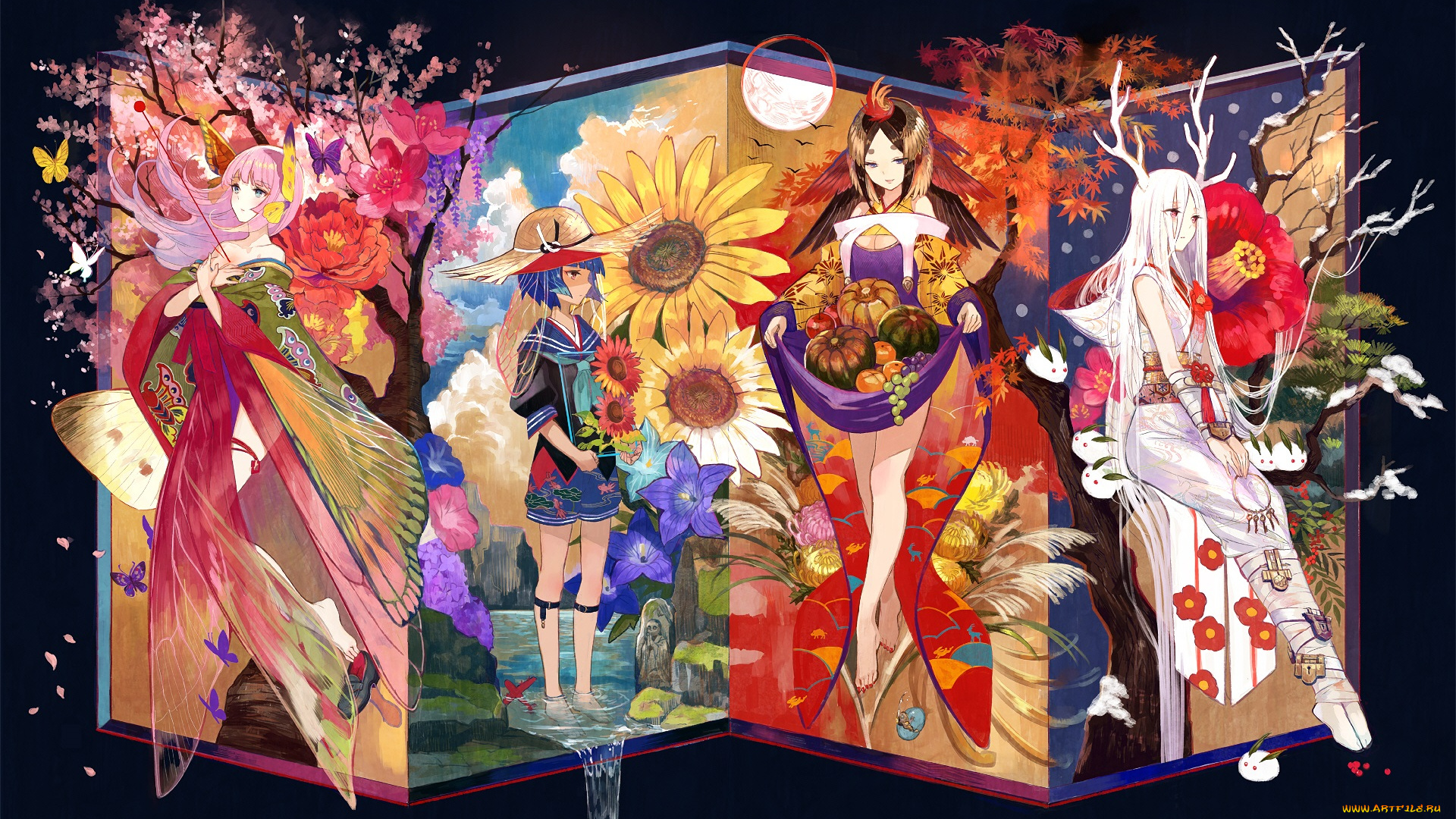 аниме, животные, , существа, девушка