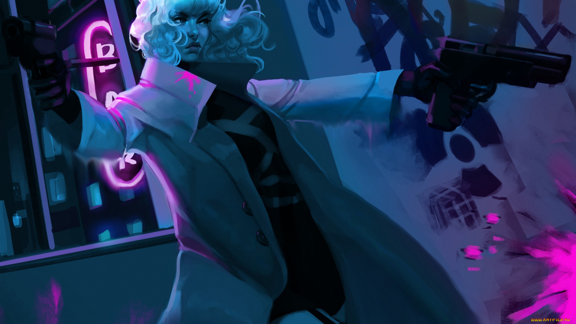 рисованное, кино, блондинка, lorraine, broughton, волосы, вечер, charlize, theron, переулок, atomic, blonde, пистолеты