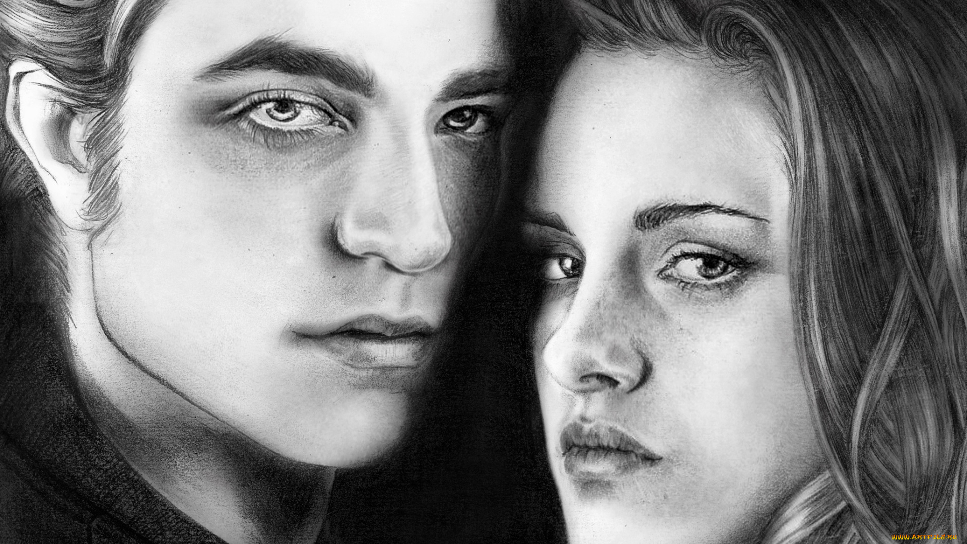 рисованное, кино, девушка, мужчина, фон, взгляд