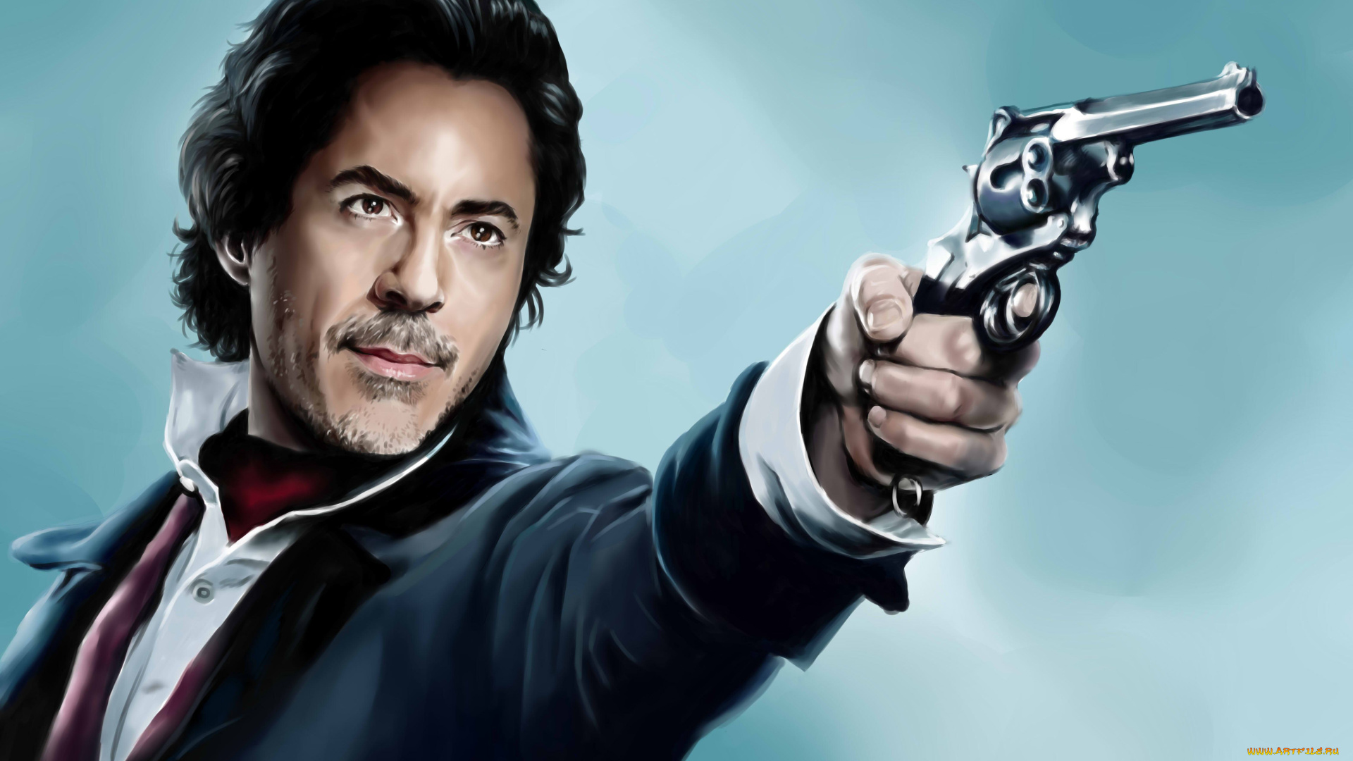 рисованное, кино, мужчина, фон, взгляд, револьвер