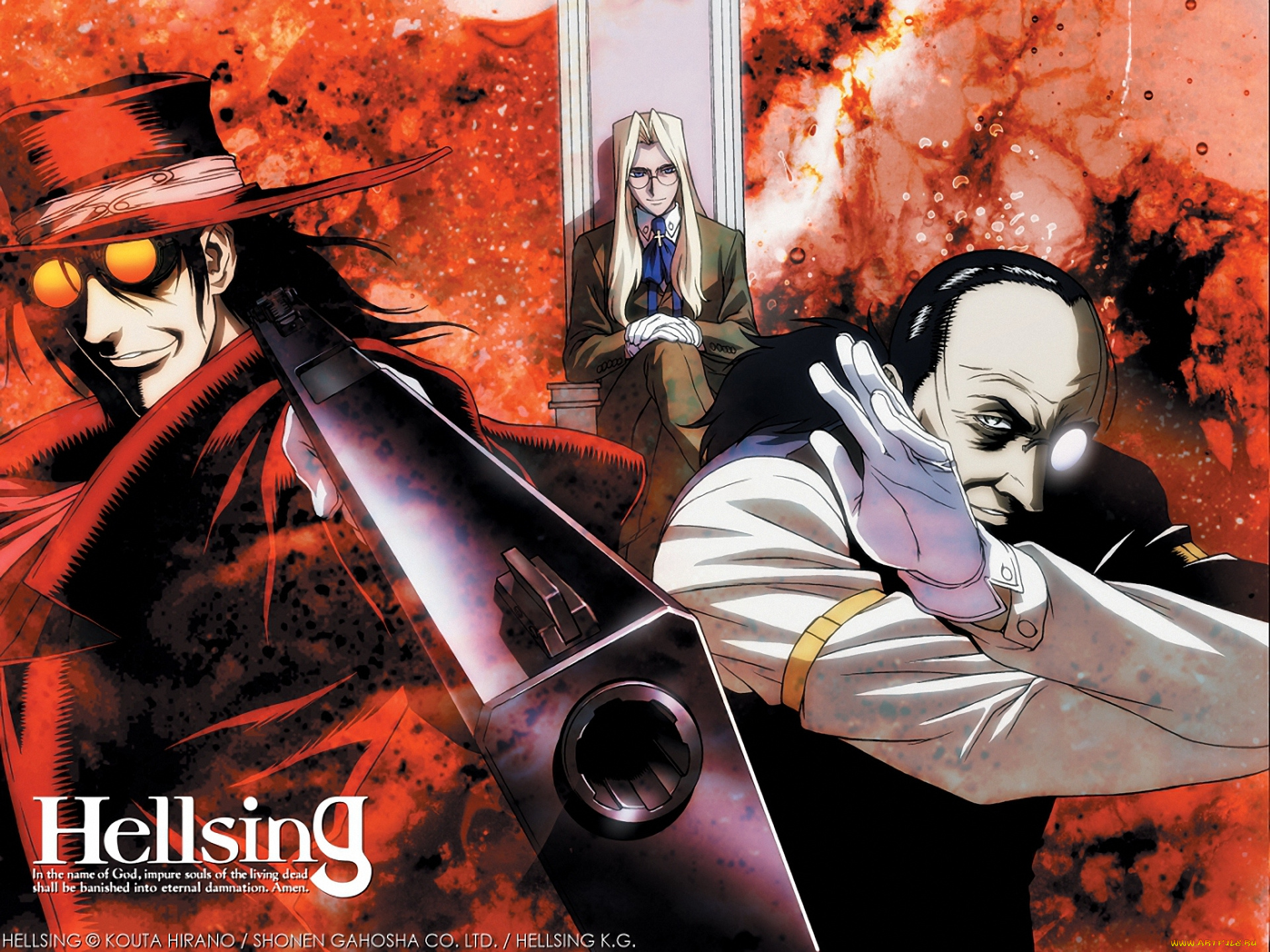 аниме, hellsing, алукард, integra, оружие, дракула, walter, alucard, vampire