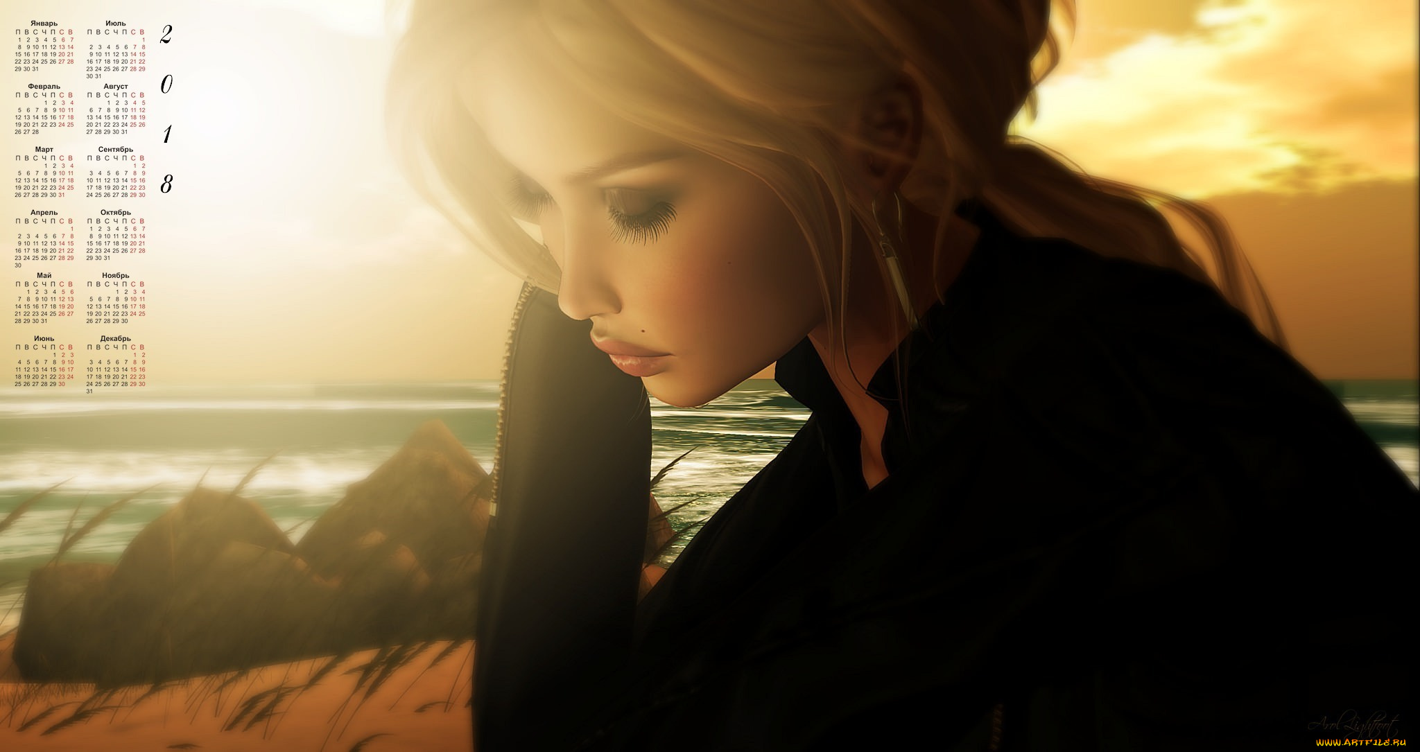 календари, цветы, профиль, девушка, 2018