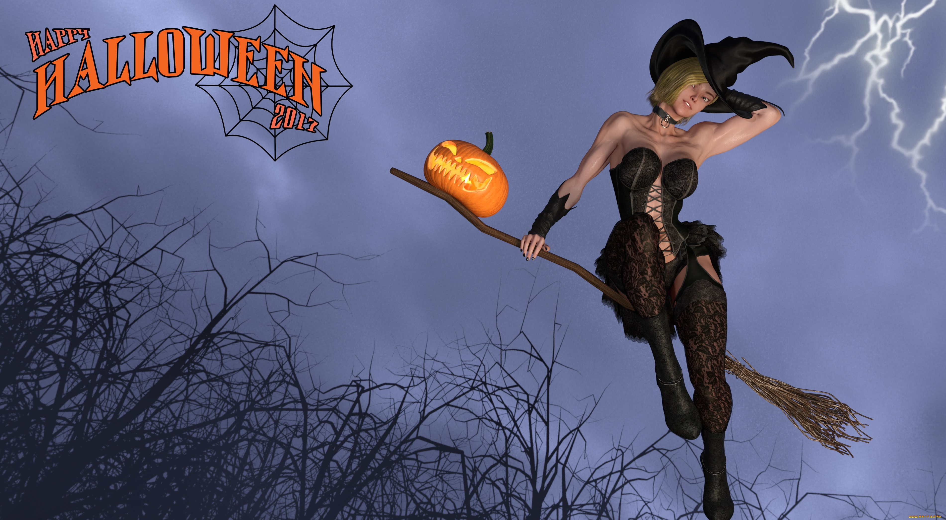 3д, графика, праздники, , holidays, фон, взгляд, девушка, тыква