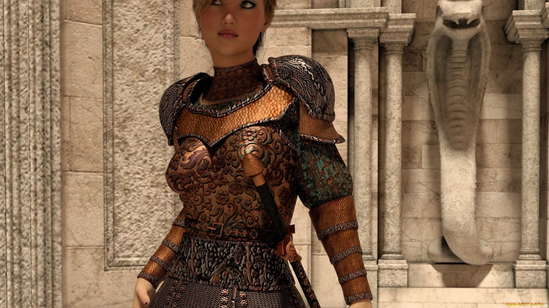 3д, графика, фантазия, , fantasy, фон, взгляд, девушка