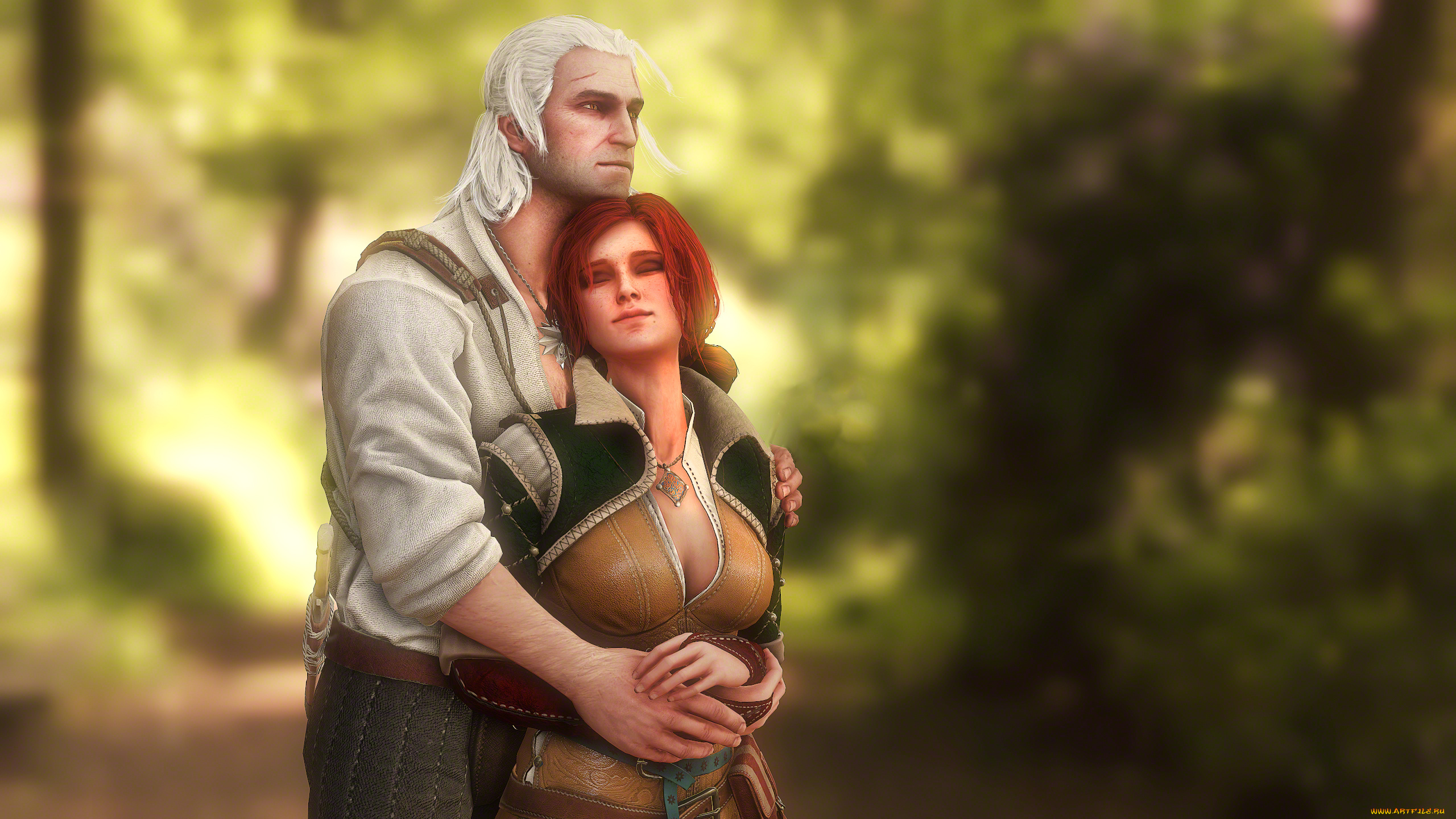 видео, игры, the, witcher, 3, , wild, hunt, фон, мужчина, девушка, объятия