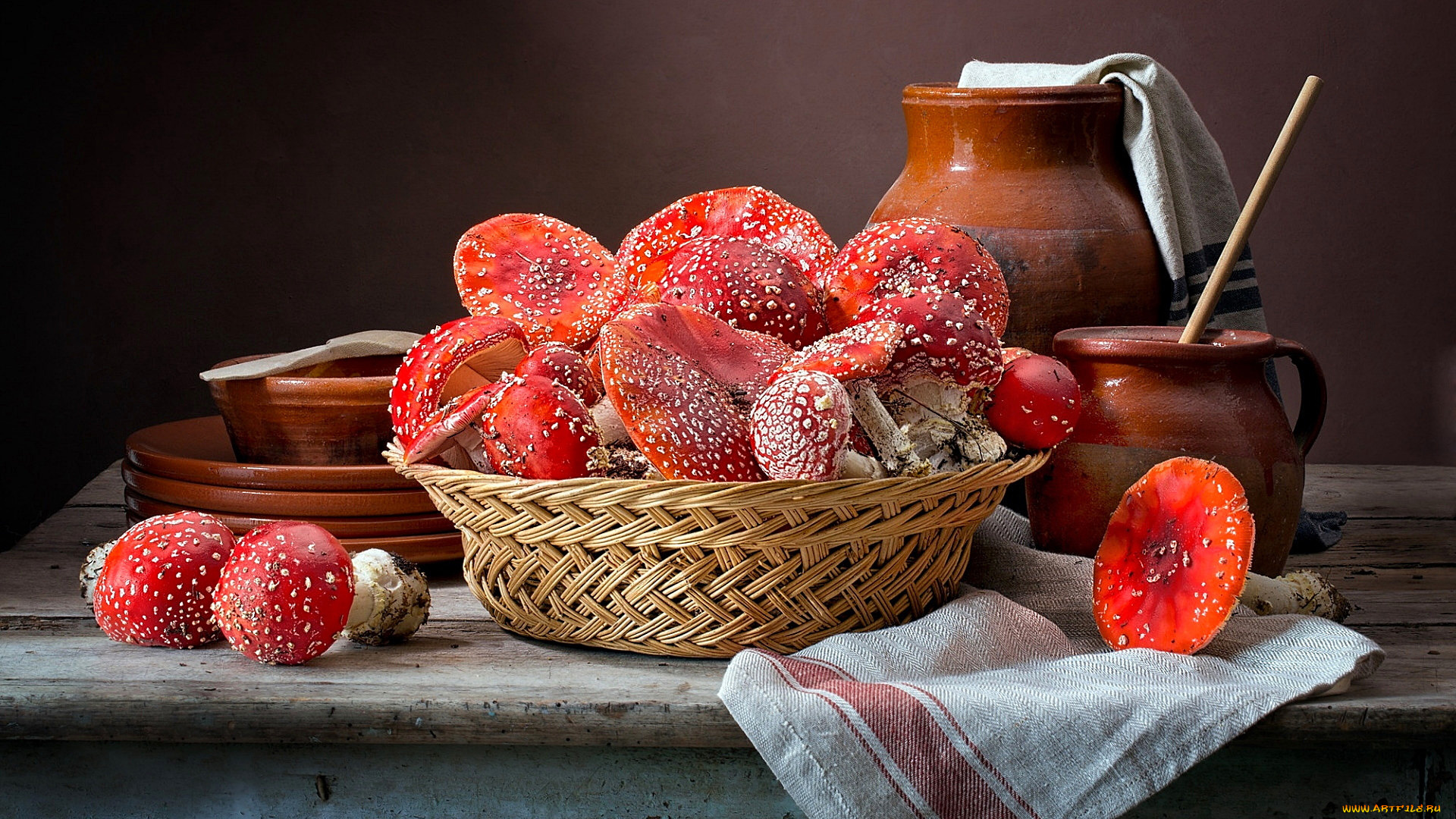 разное, -, другое, корзинка, мухоморы, грибы