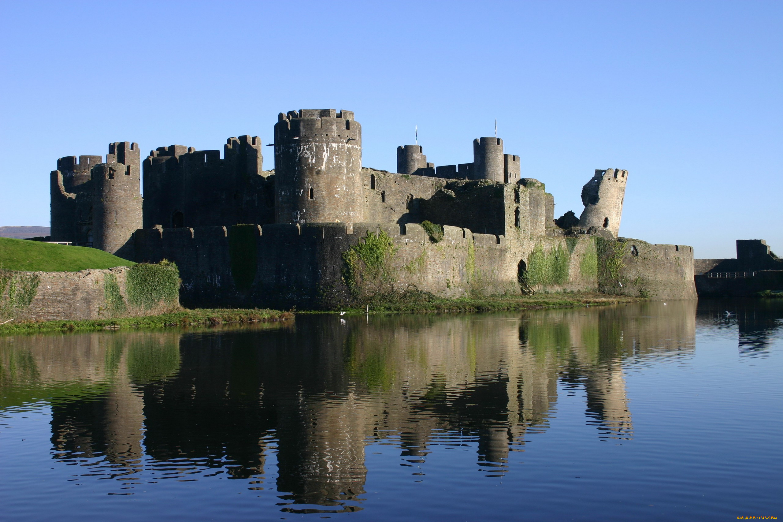 caerphilly, castle, wales, города, замки, англии, caerphilly, castle