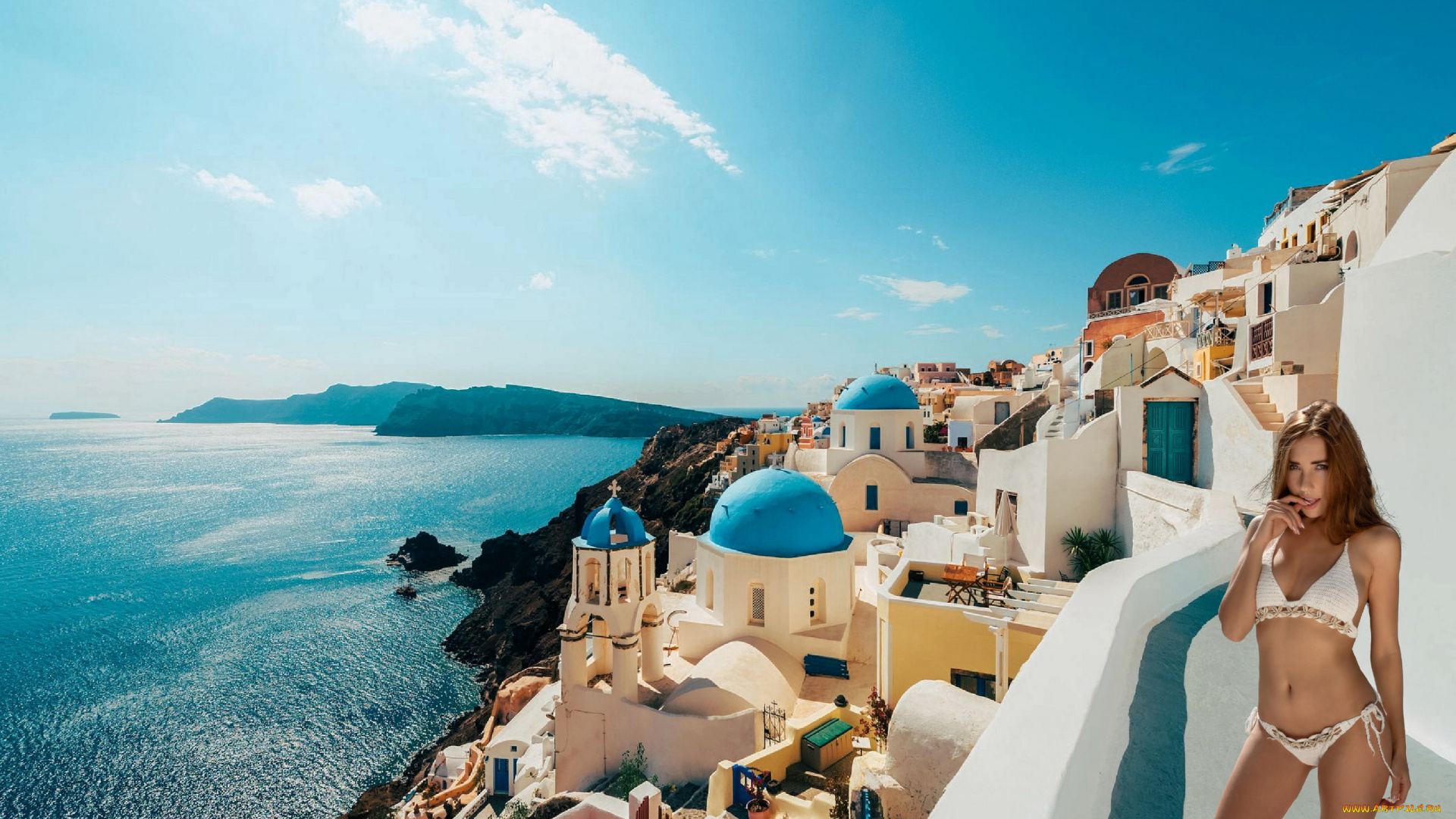 девушки, -, брюнетки, , шатенки, море, санторини, купальник