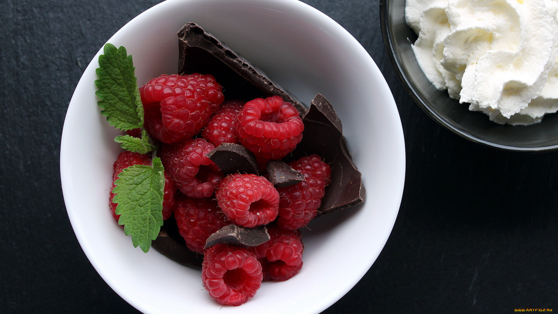 еда, разное, мята, малина, шоколад, сливки