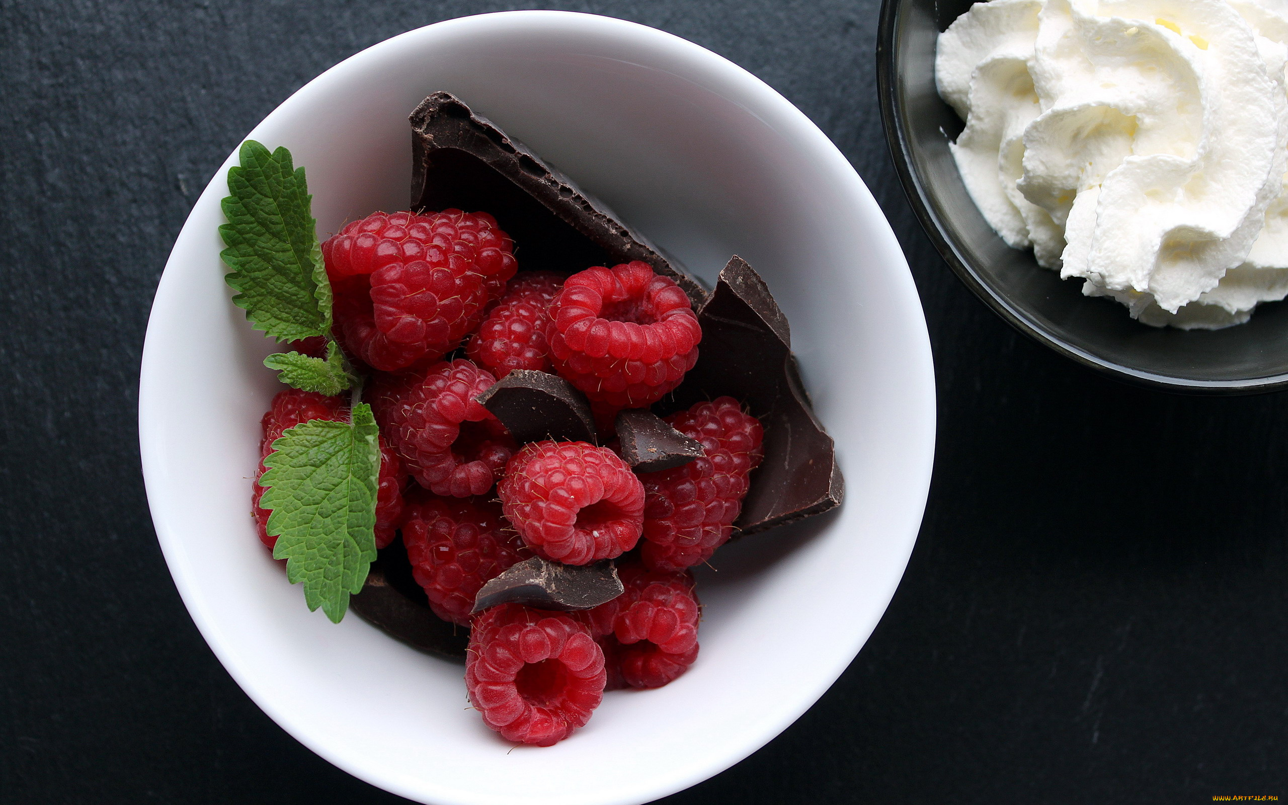 еда, разное, мята, малина, шоколад, сливки