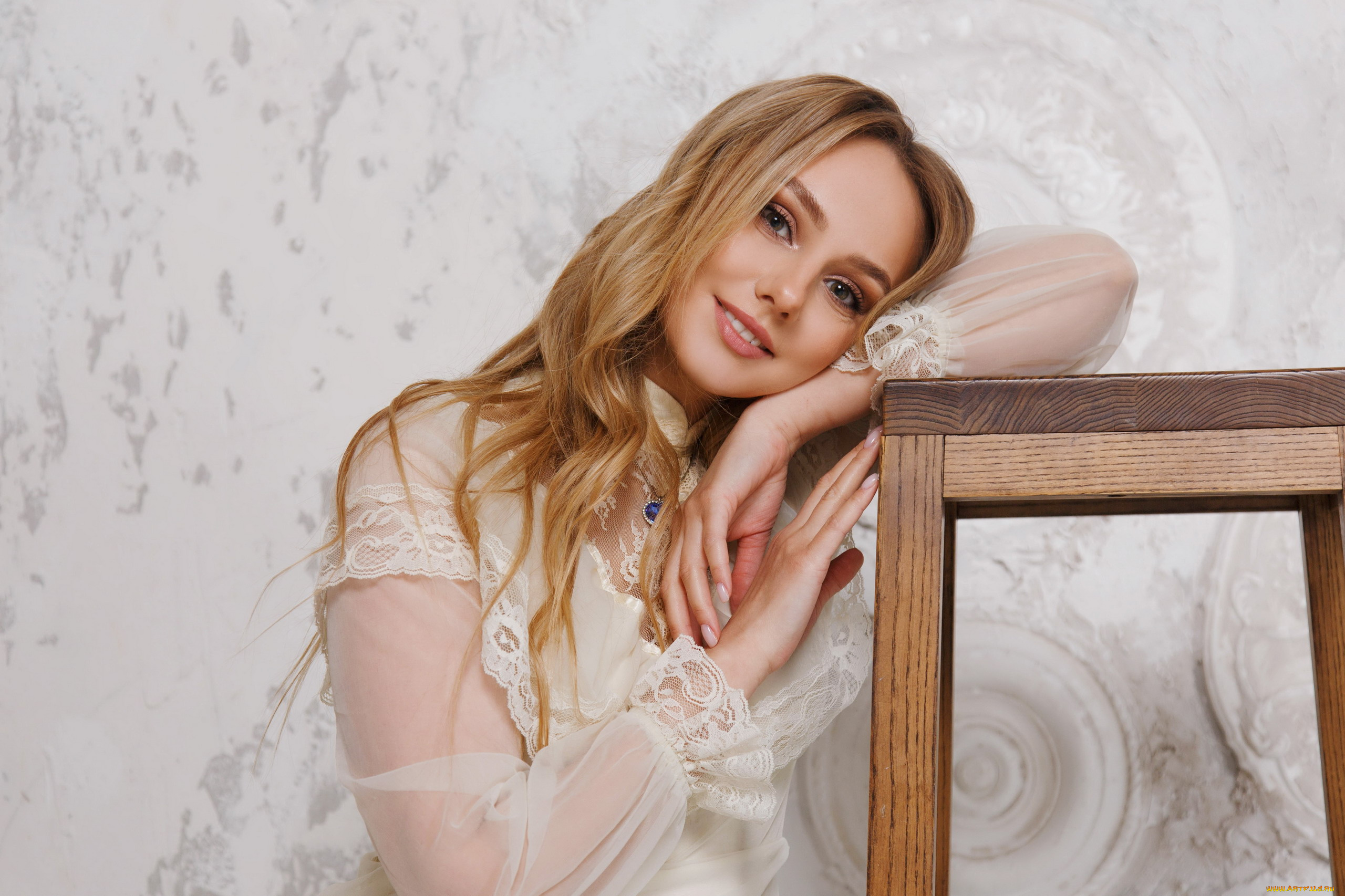 девушки, -, лица, , портреты, кружева, блузка, улыбка