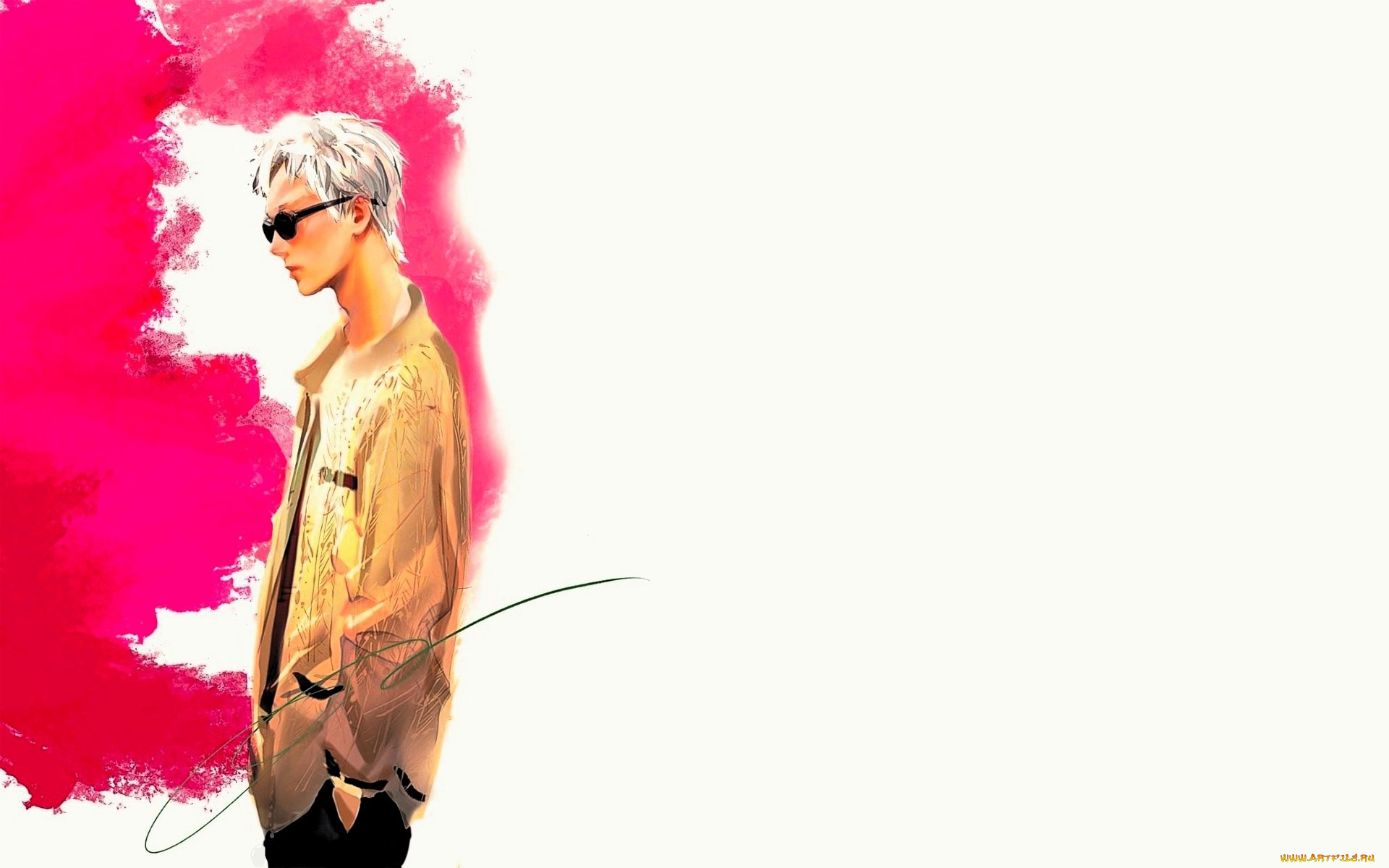 рисованное, люди, ван, ибо, очки, куртка