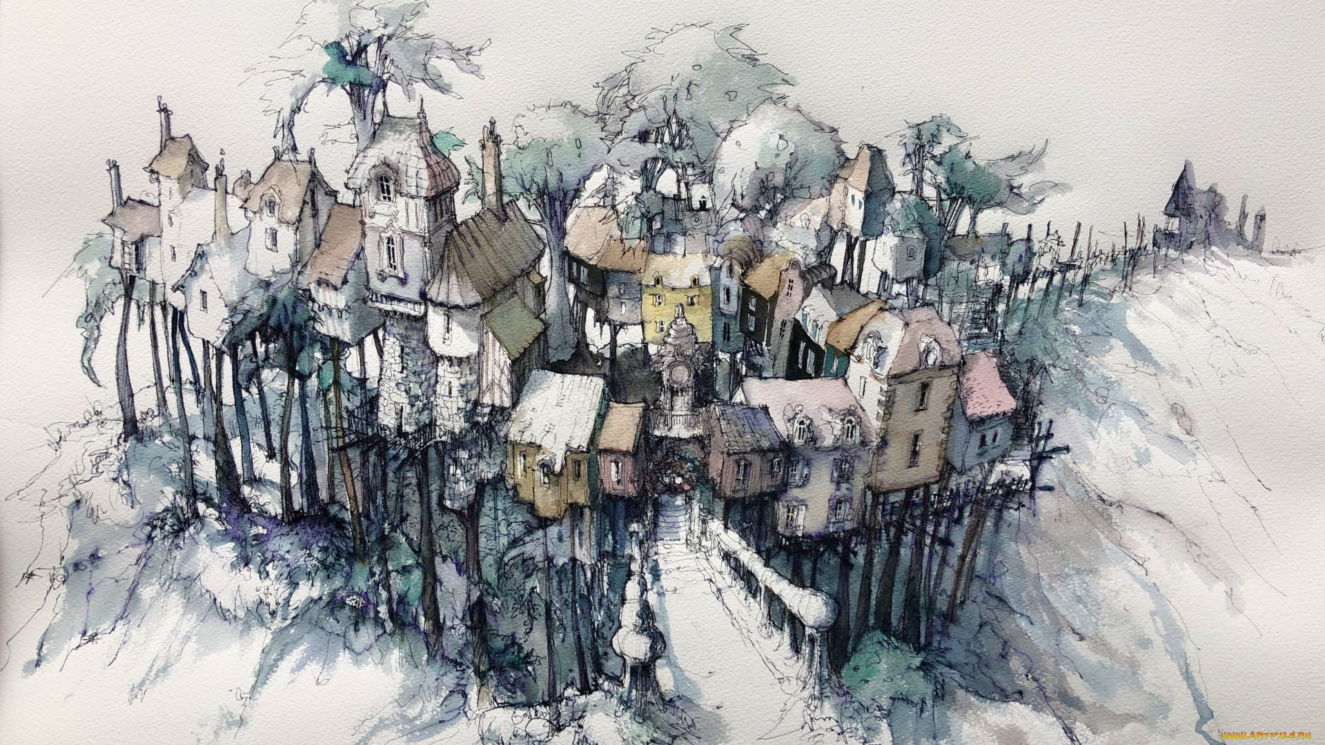 рисованное, города, город