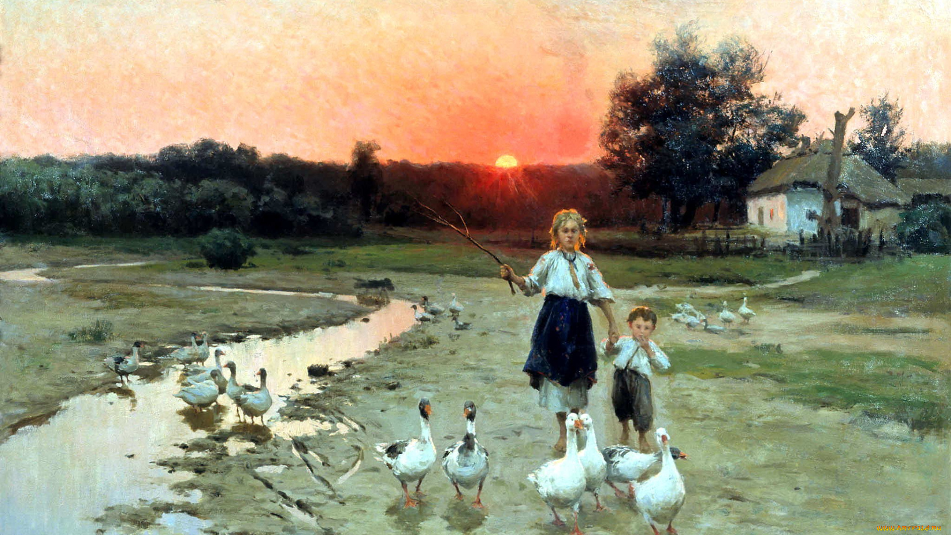 вечереет, , последний, луч, , пимоненко, николай, рисованное, николай, пимоненко, пимoнeнкo, николай, вечереет