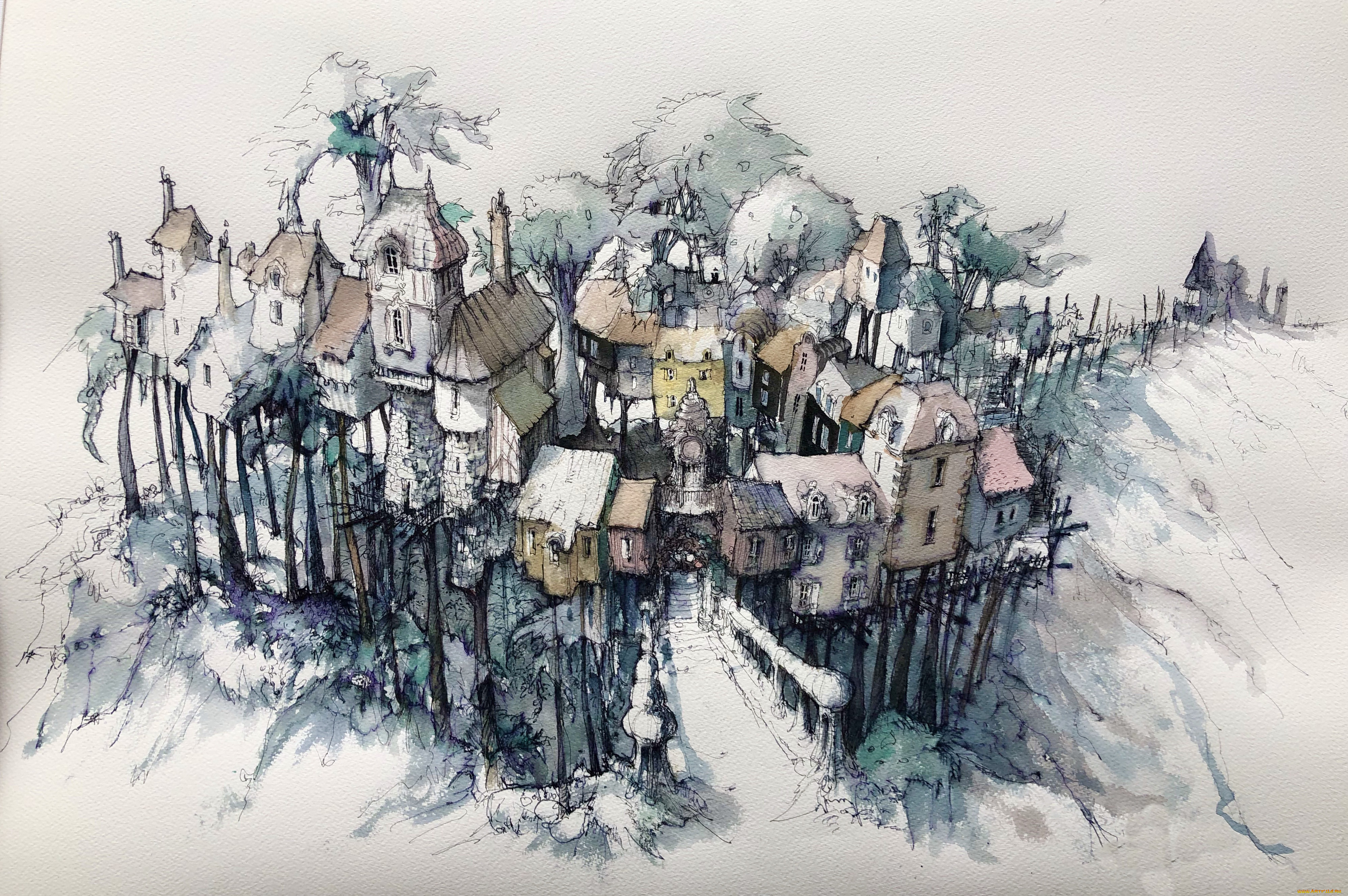 рисованное, города, город