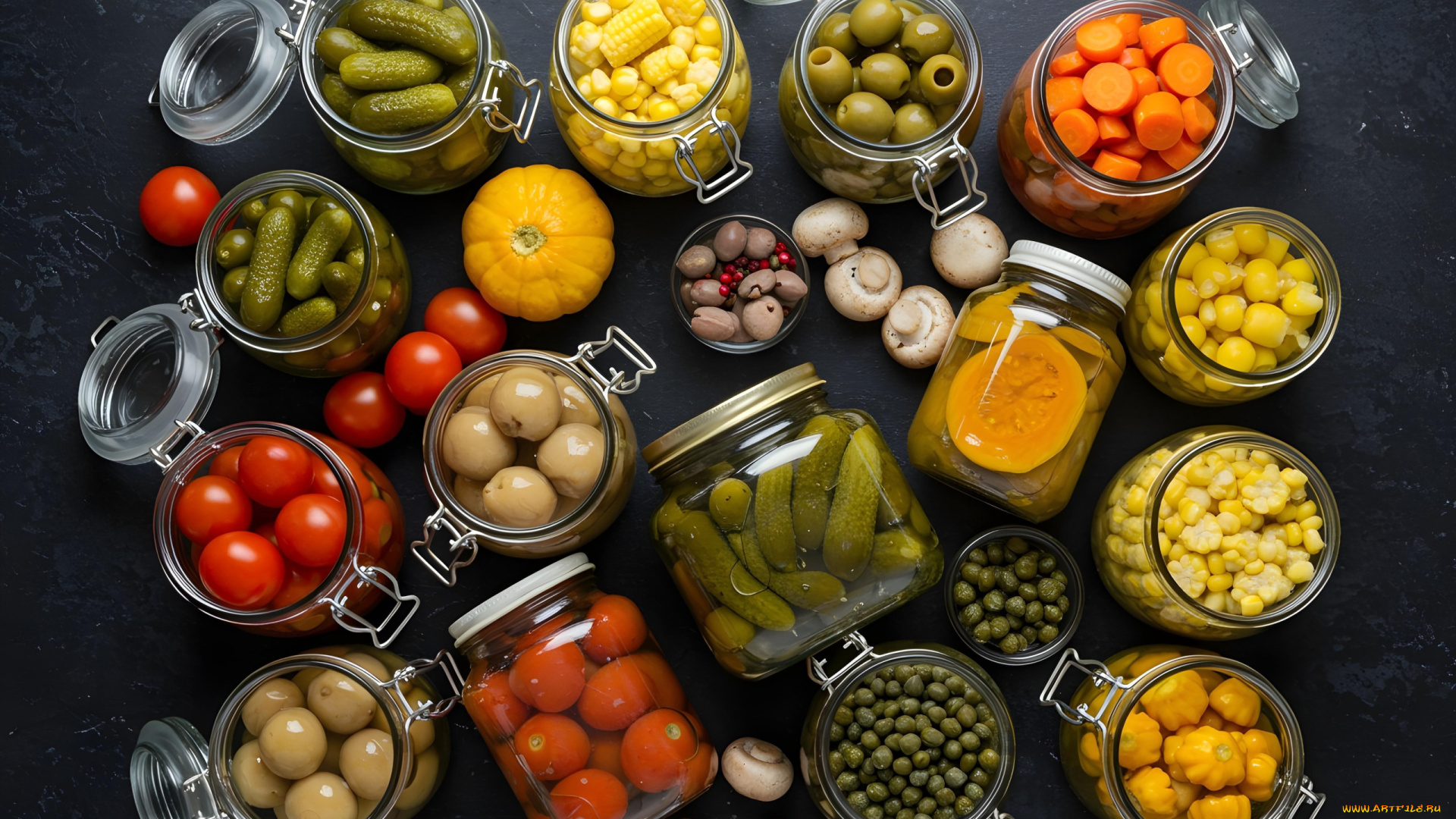 3д, графика, еда-, food, консервация, огурцы, помидоры, оливки, морковь, кукуруза