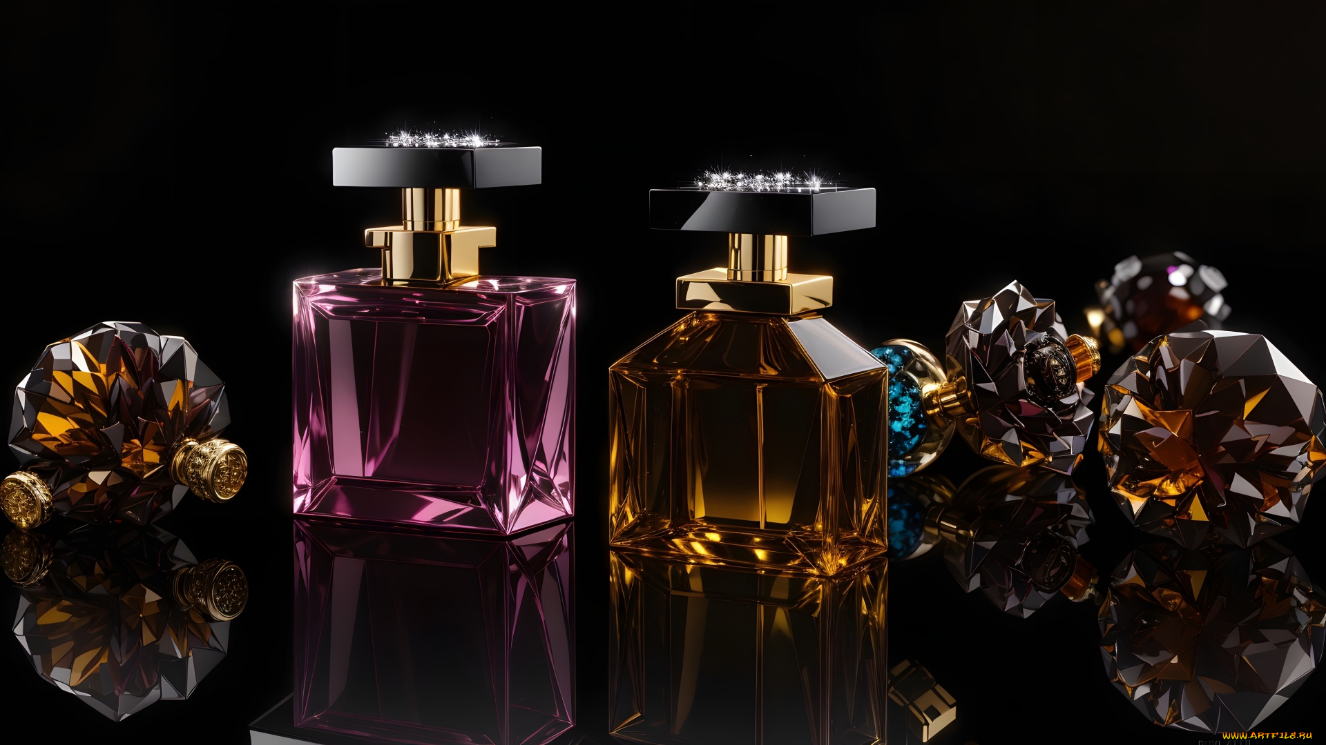 3д, графика, реализм, , realism, флаконы, духи, отражение