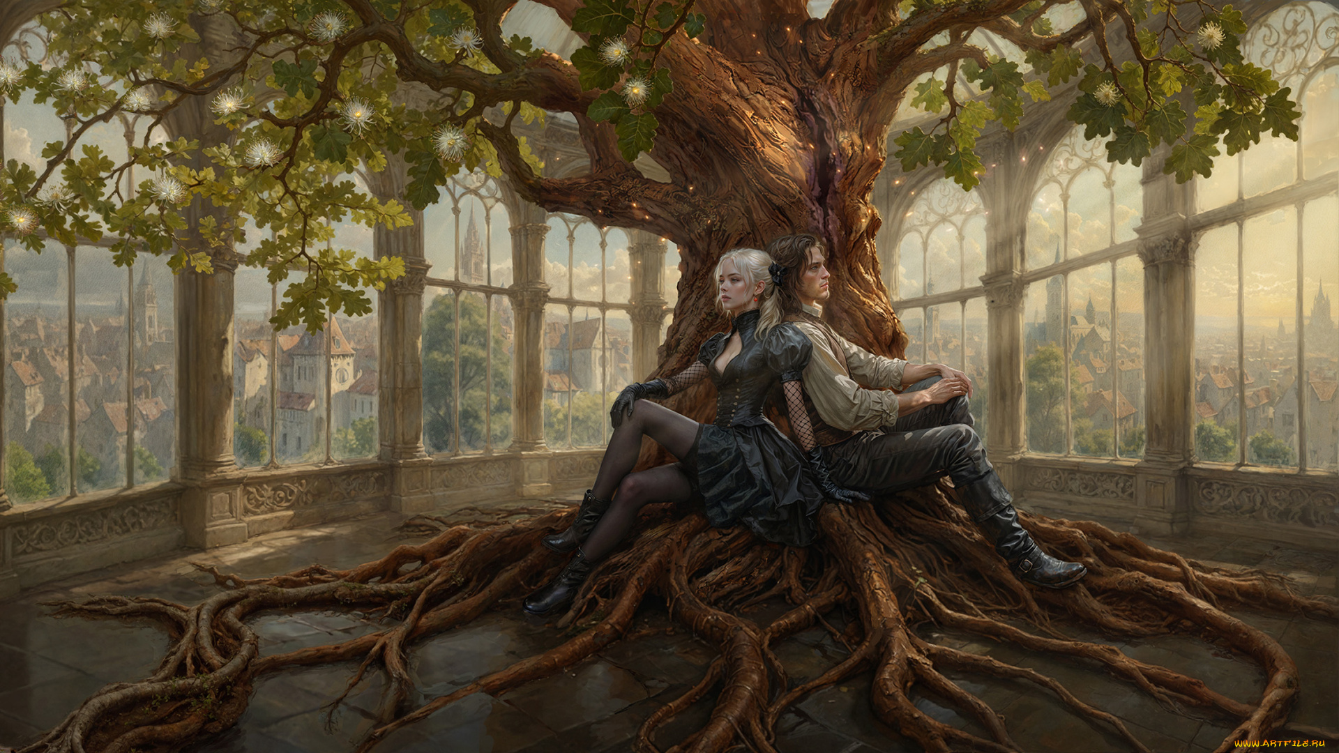 фэнтези, люди, дерево