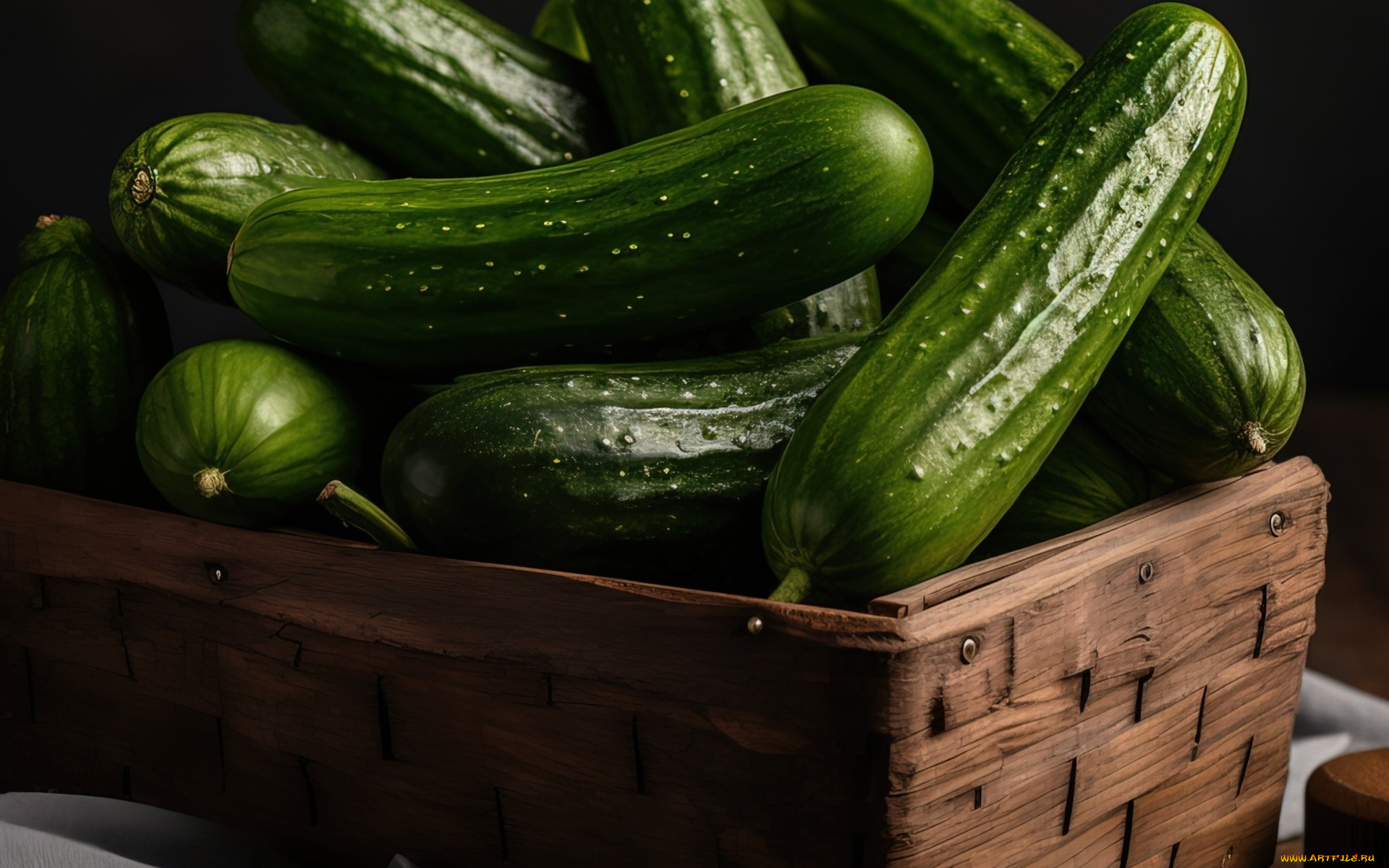 еда, огурцы, ящик, свежие