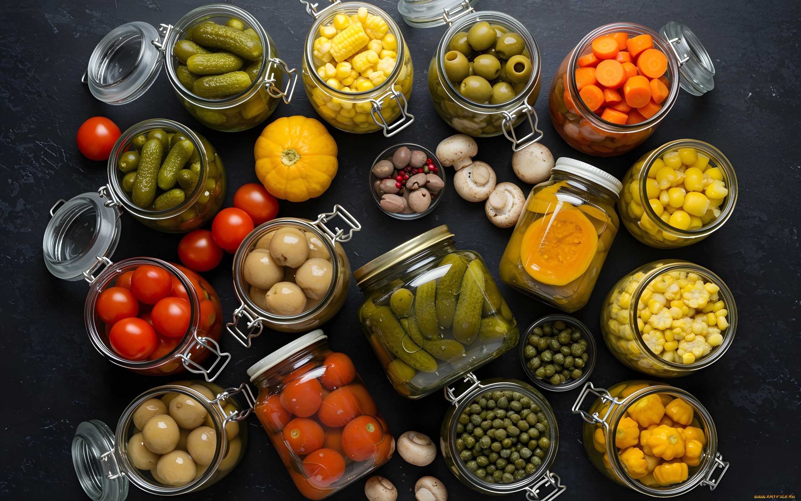 3д, графика, еда-, food, консервация, огурцы, помидоры, оливки, морковь, кукуруза