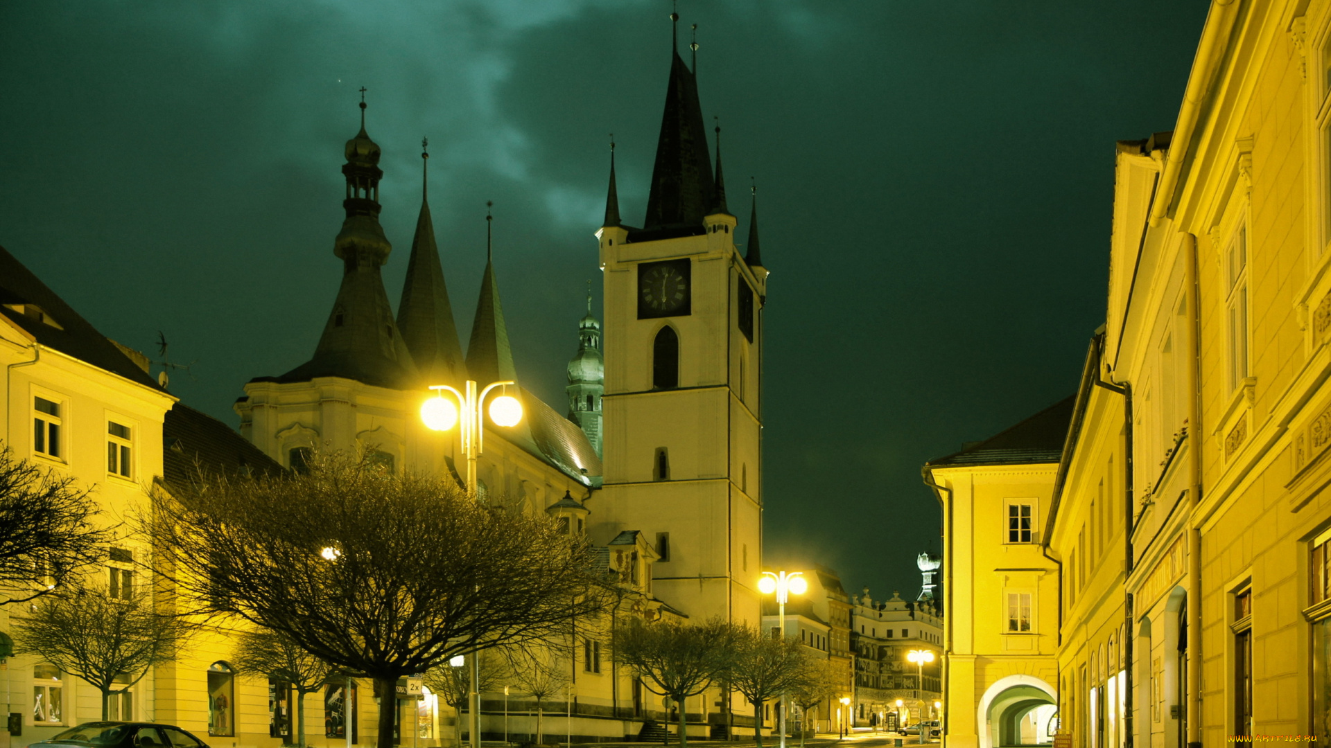 Чехия, литомерице, города, улицы, площади, набережные, огни, ночь