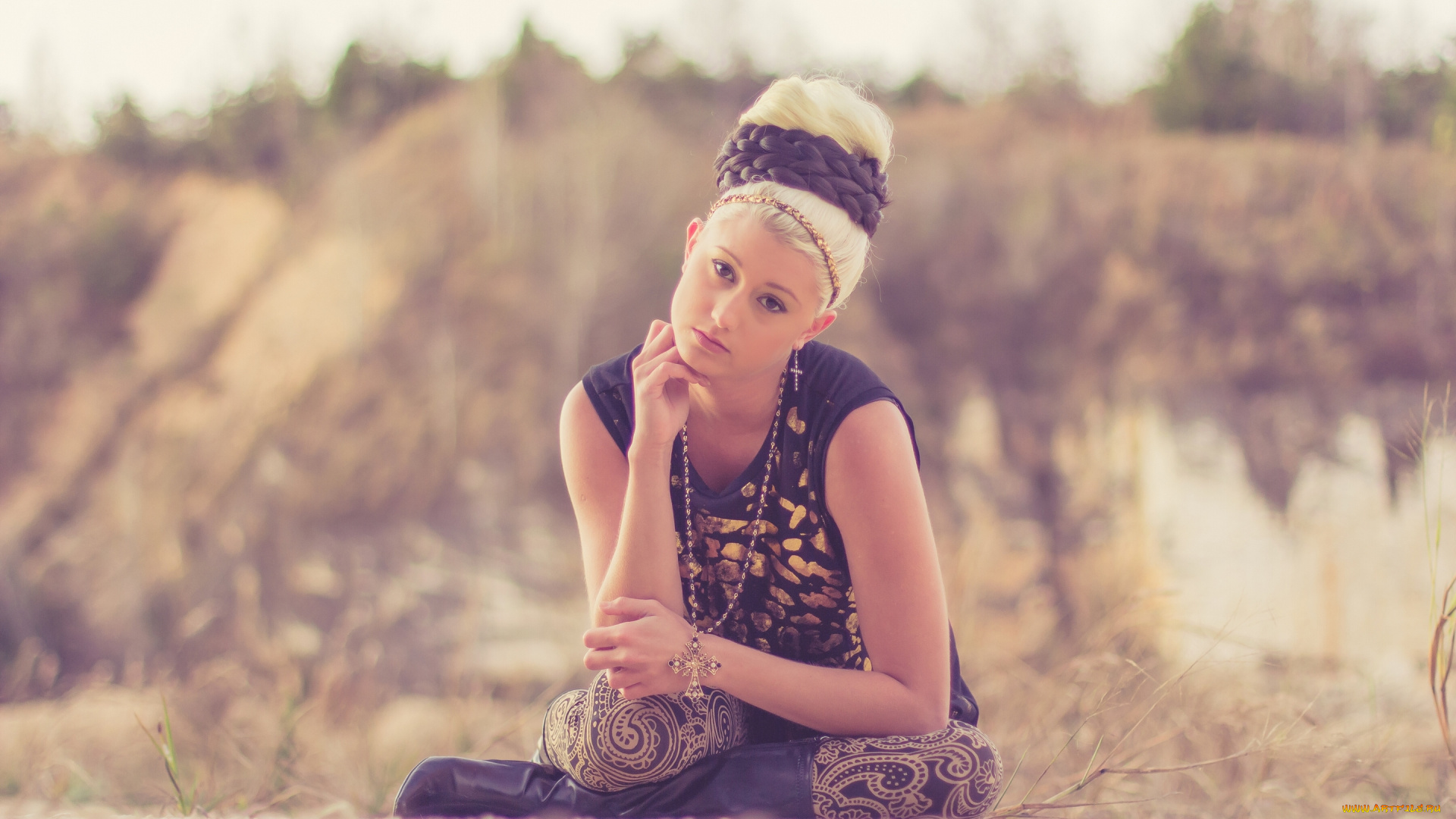 девушки, -unsort, , блондинки, крест, причёска, sophia, стиль, взгляд