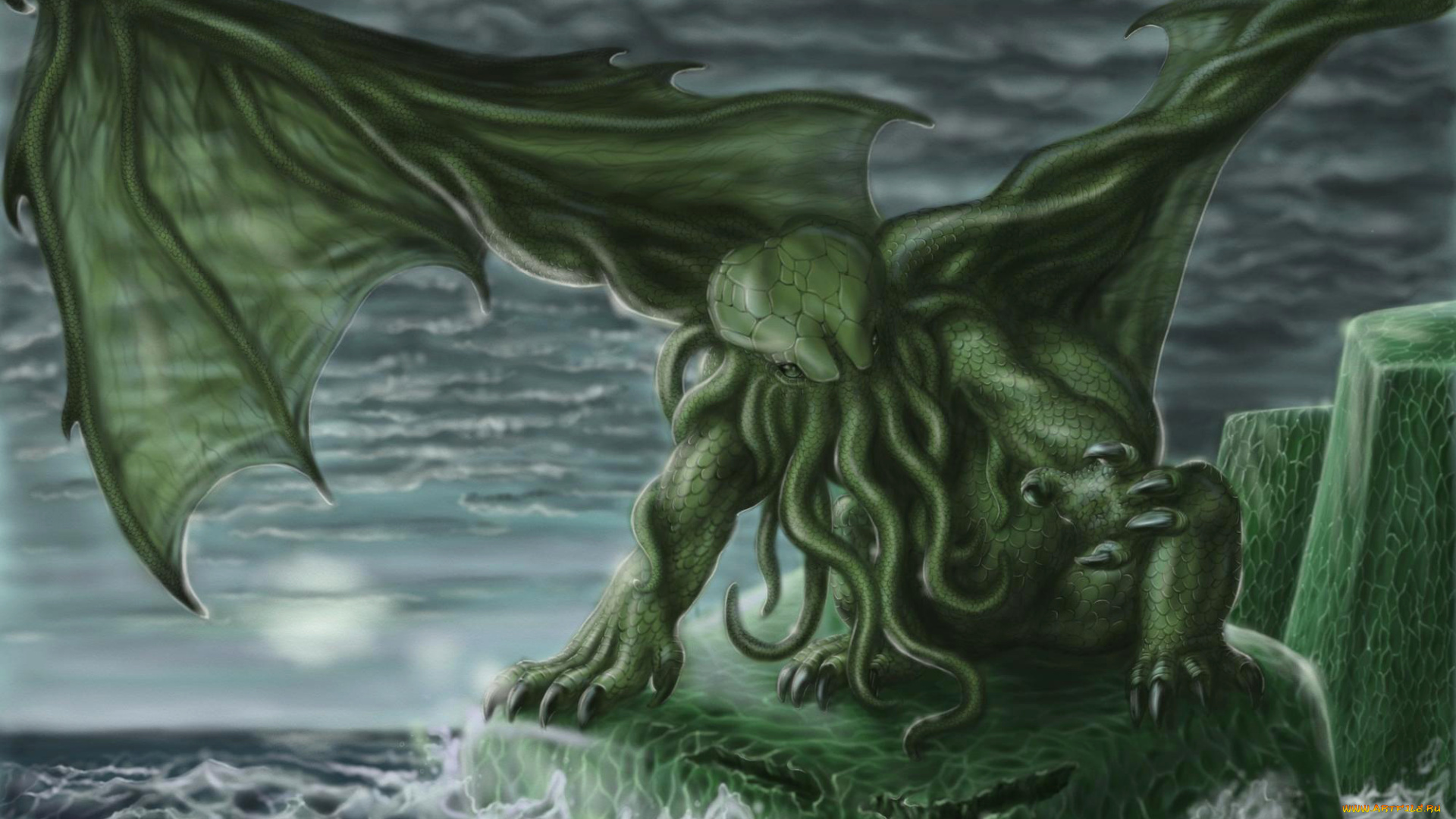 фэнтези, существа, ктулху, чудовище, море, щулальца, мистика, ужас
