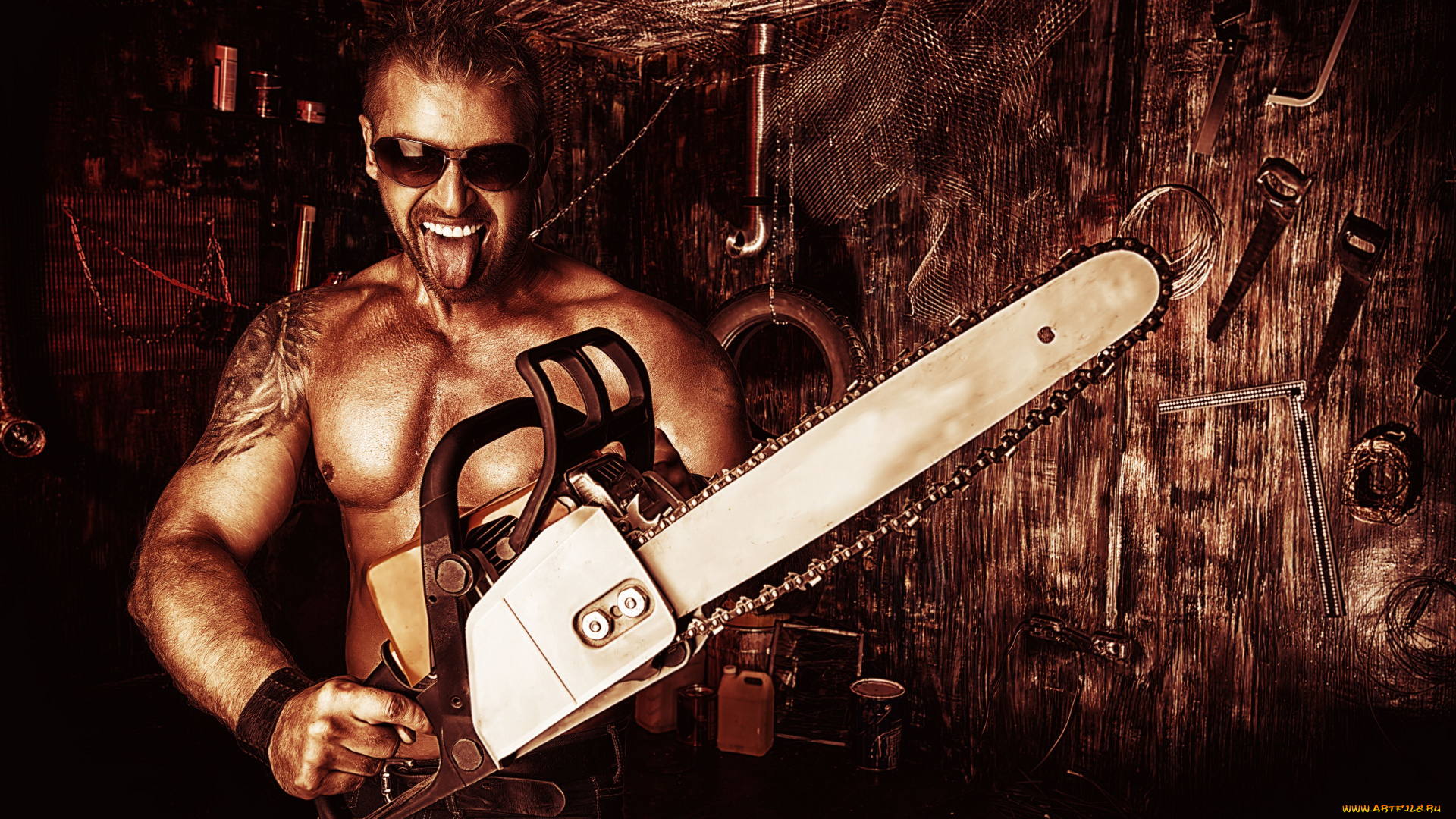 мужчины, -, unsort, язык, очки, мастерская, инструменты, бензопила