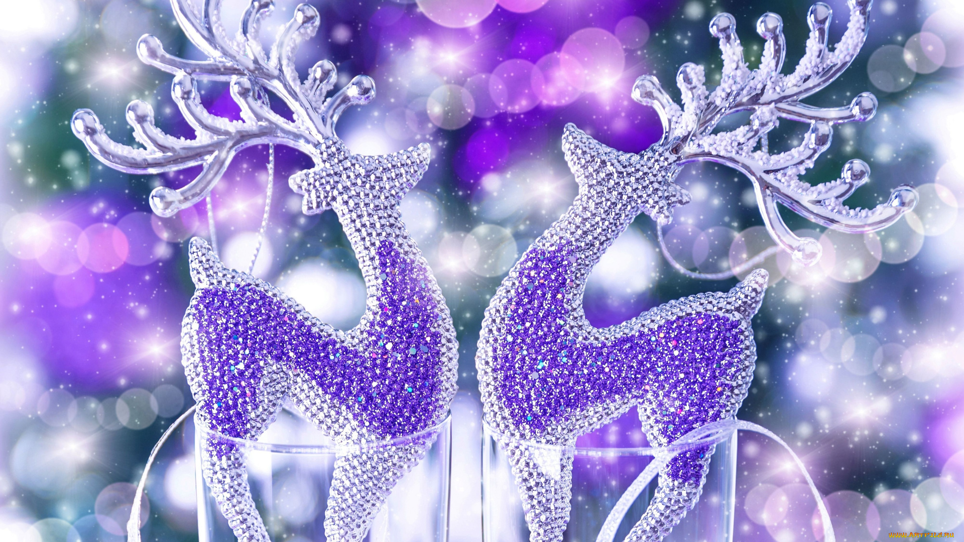 праздничные, фигурки, блики, олени