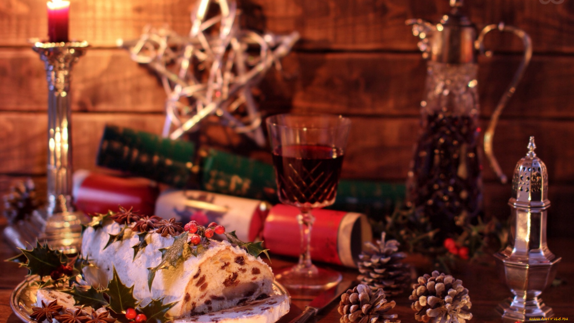 праздничные, угощения, рулет, свеча, декор