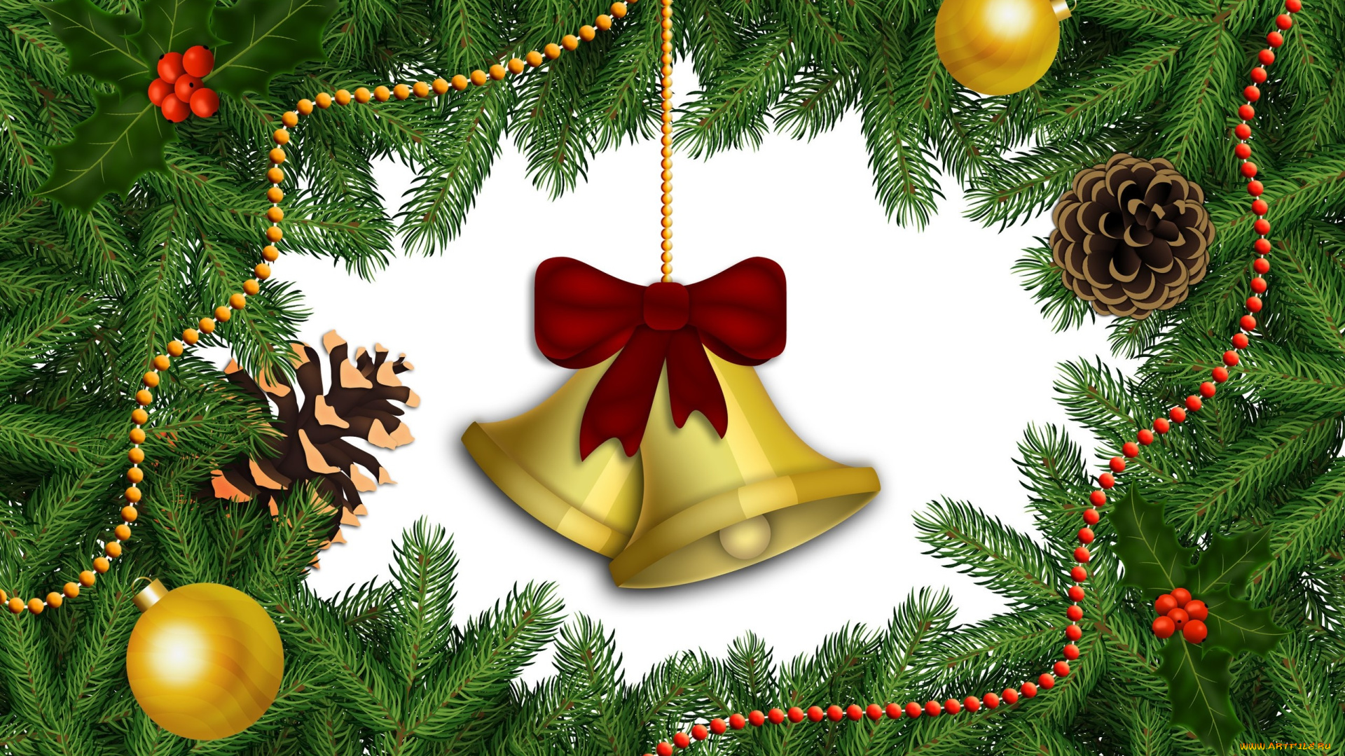 праздничные, векторная, графика, , новый, год, шарики, ветки, колокольчики