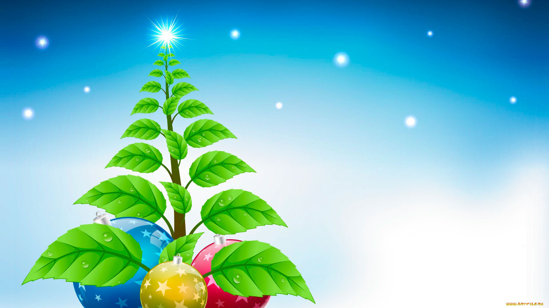 праздничные, векторная, графика, , новый, год, ветка, листья, шарики