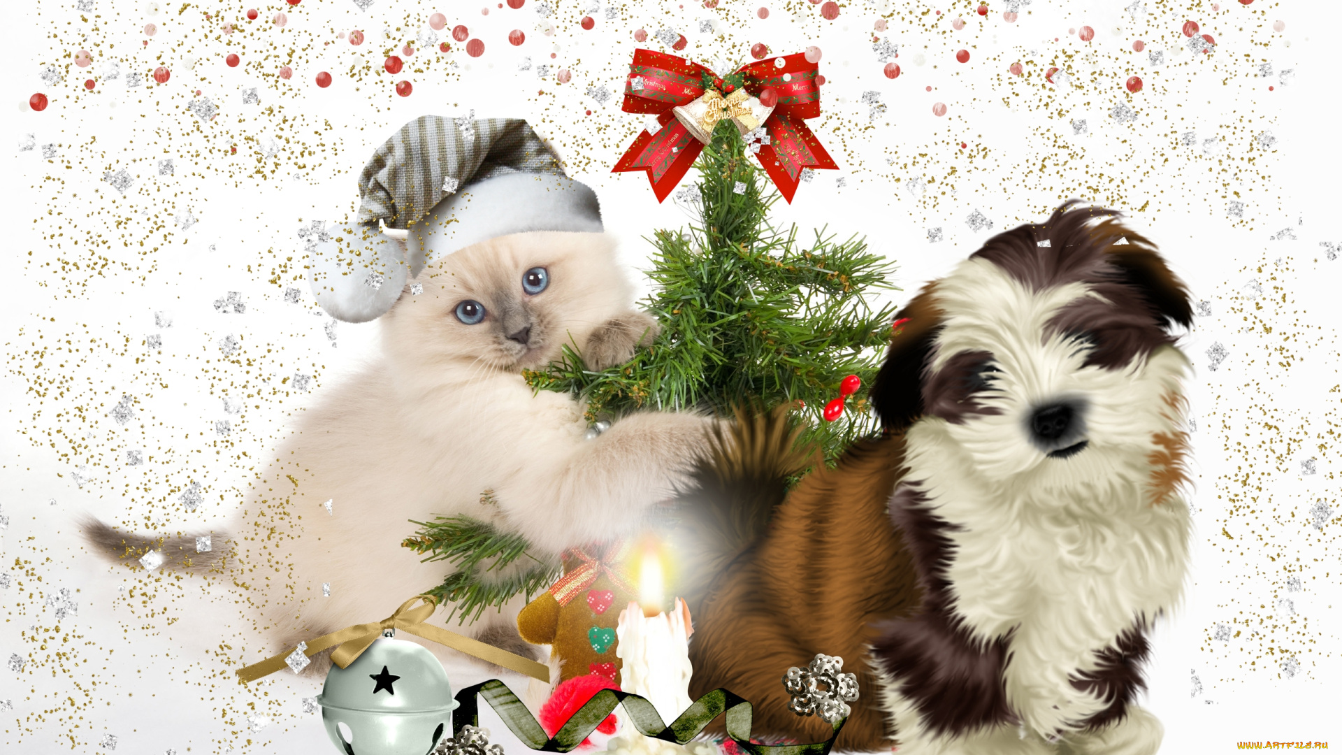 разное, компьютерный, дизайн, кот, елка