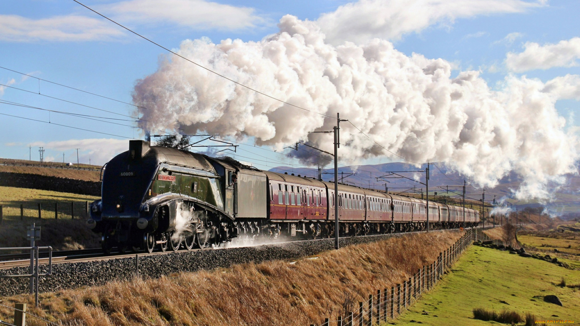 техника, паровозы, железная, дорога, рельсы, паровоз, вагоны, пассажирский, состав