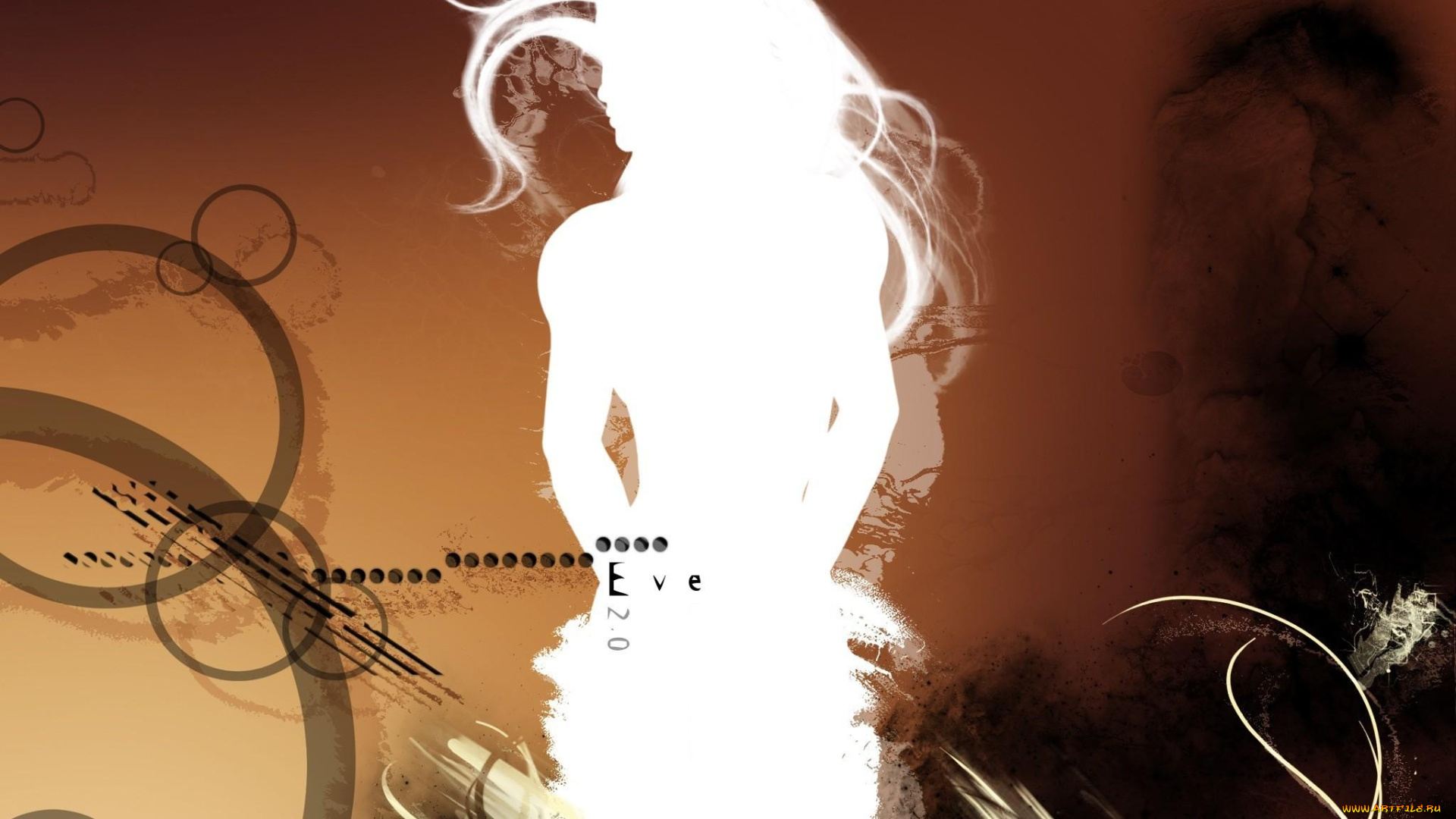 векторная, графика, круги, абстракция, силуэт, девушка