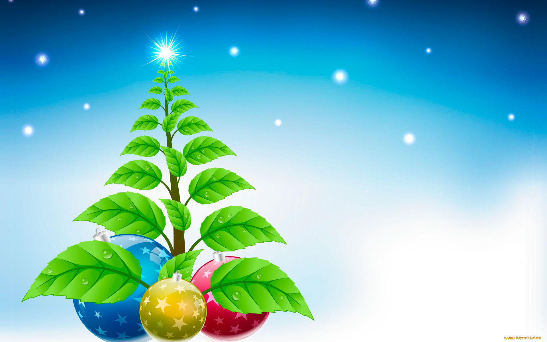 праздничные, векторная, графика, , новый, год, ветка, листья, шарики
