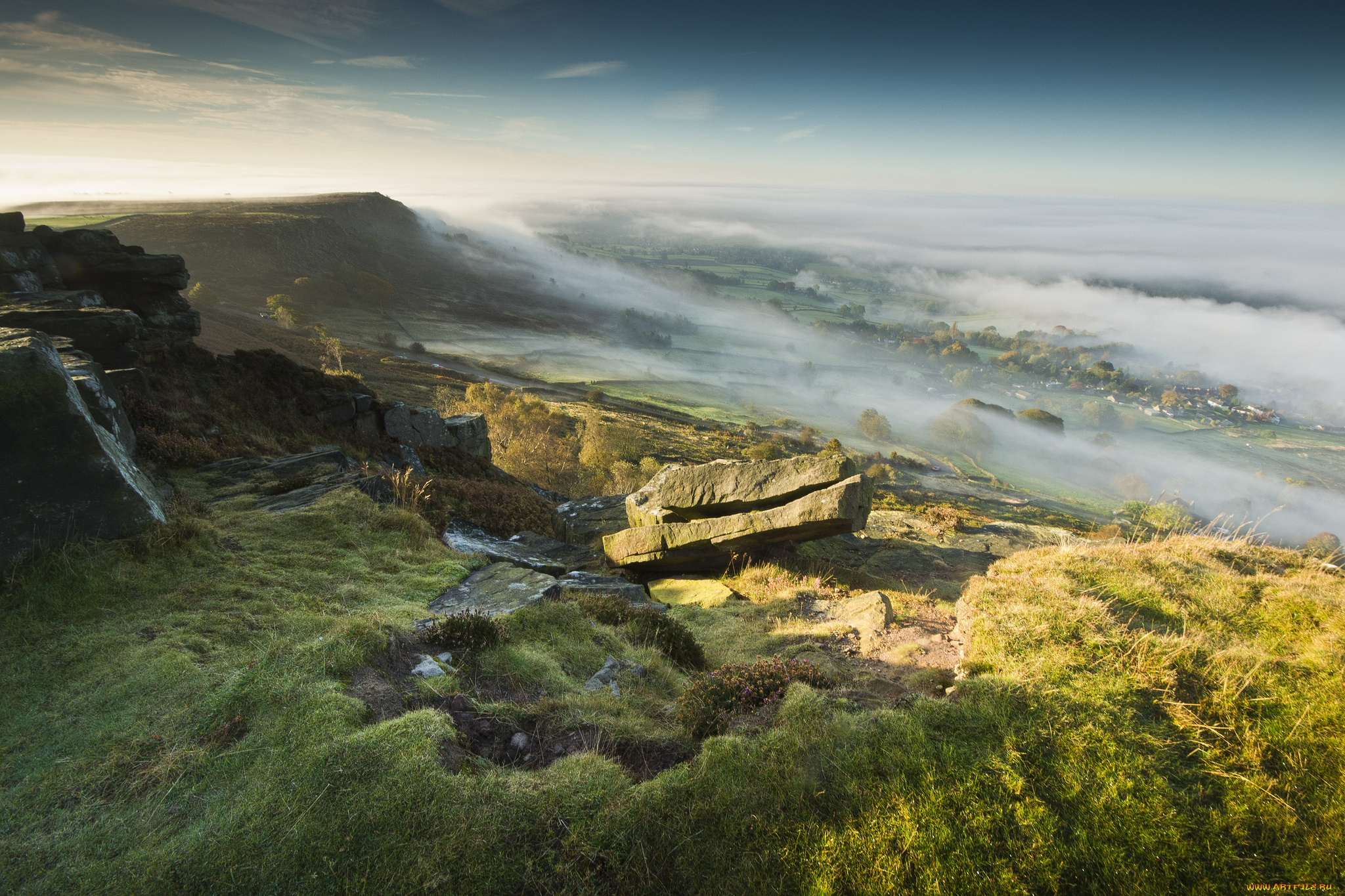 природа, пейзажи, склон, холмы, туман