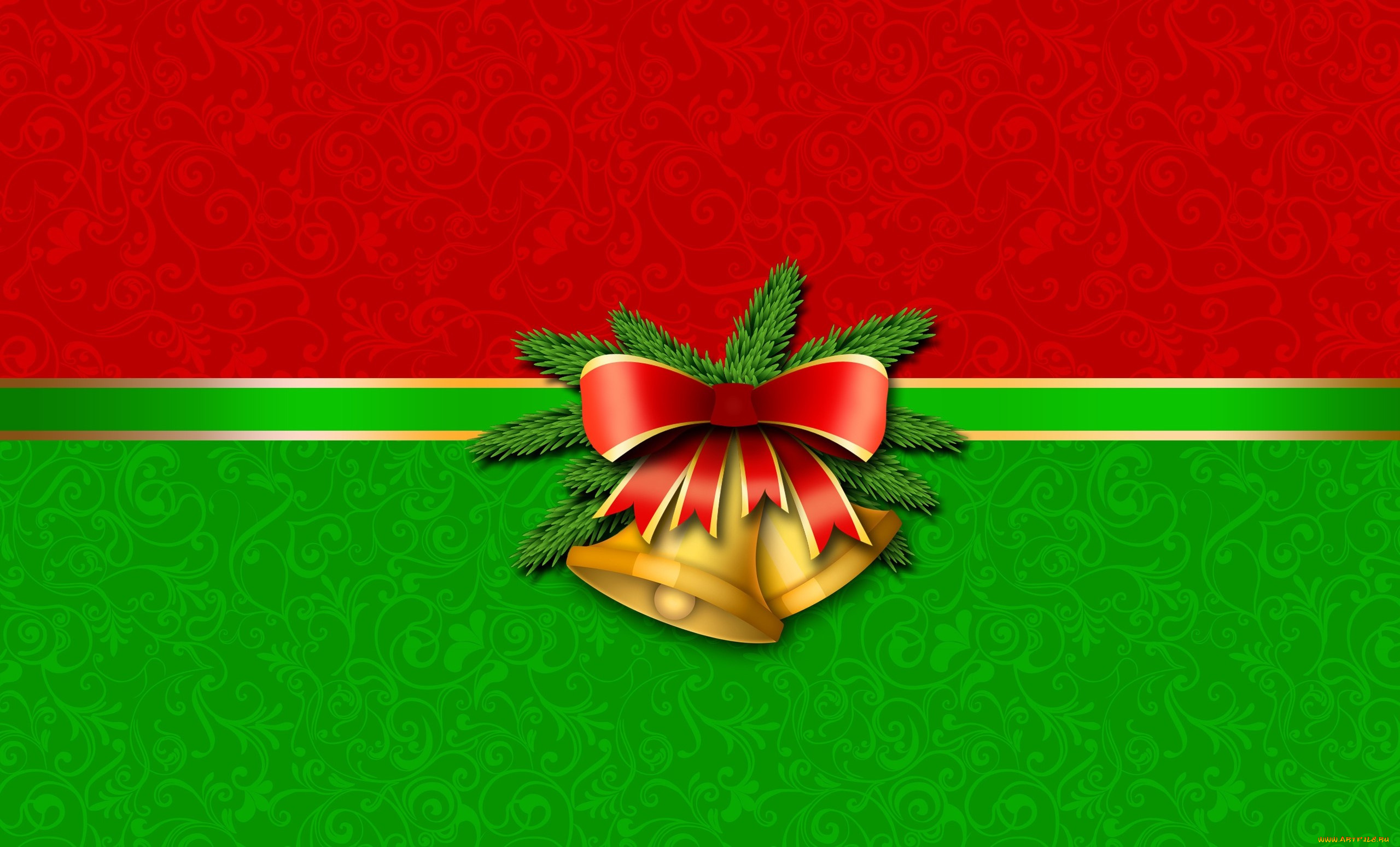 праздничные, векторная, графика, , новый, год, колокольчики, бантик, ветка