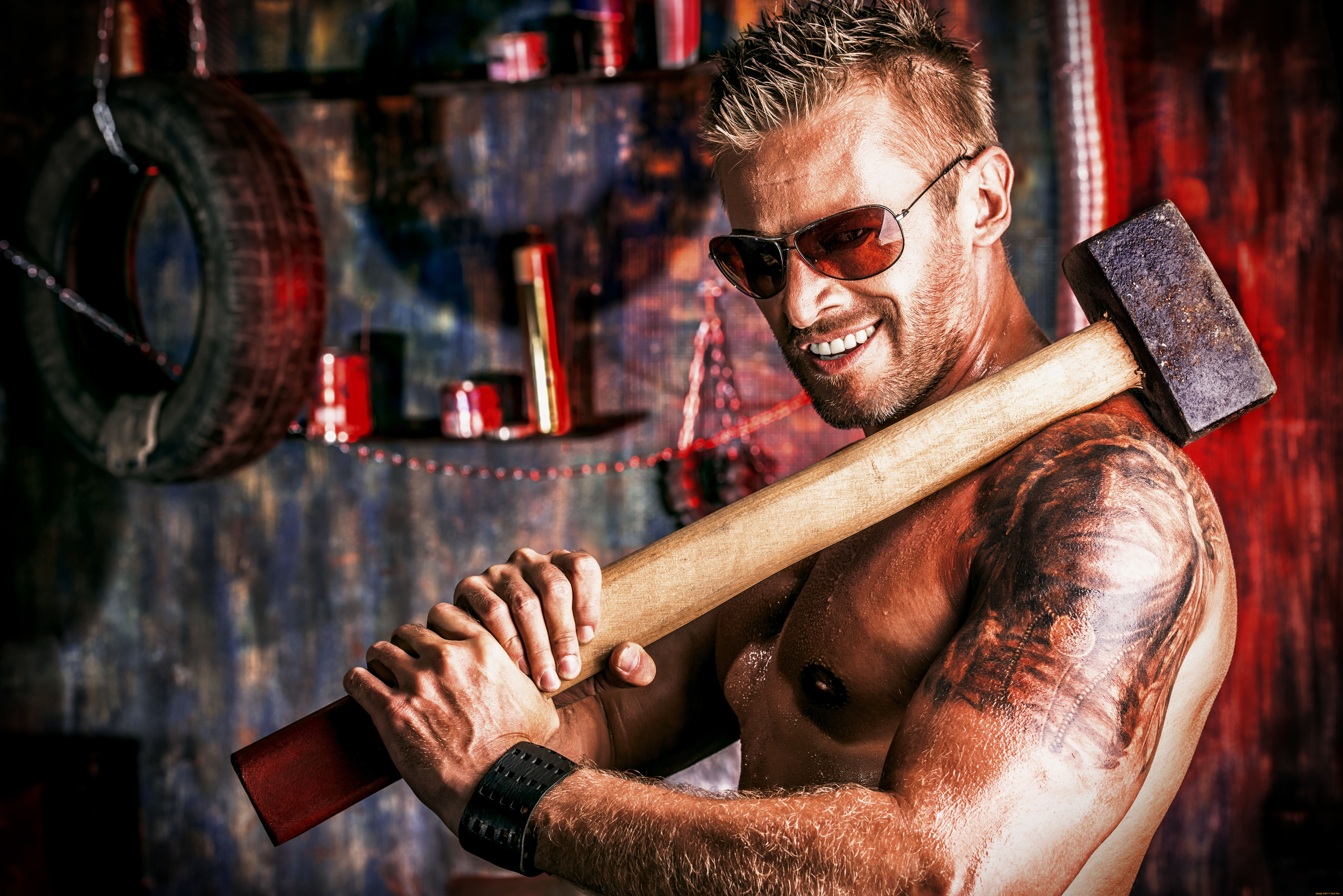 мужчины, -, unsort, кувалда, тату, очки