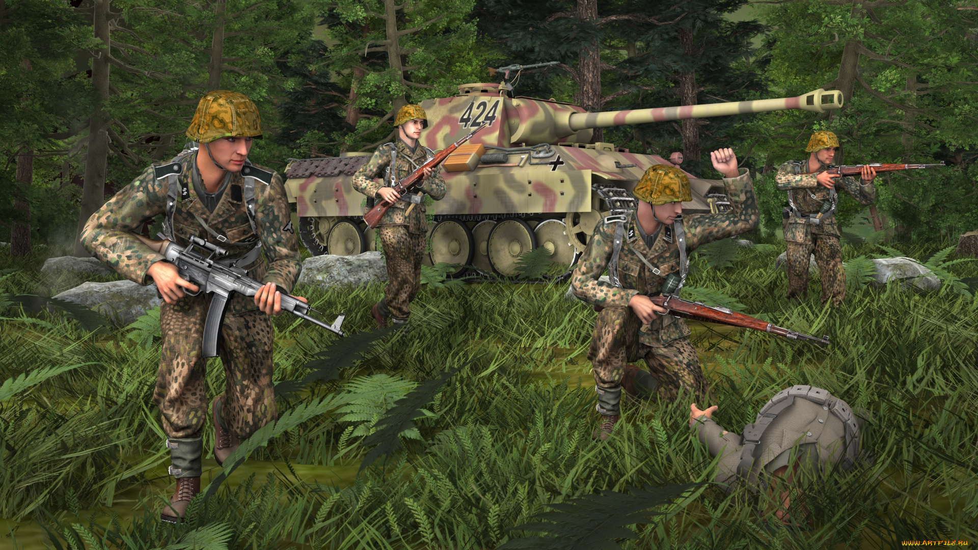 3д, графика, армия, , military, танк, оружие, солдаты