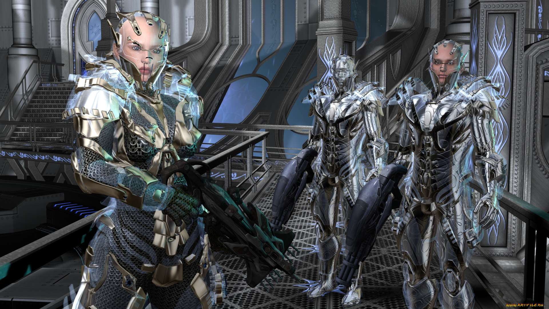 3д, графика, фантазия, , fantasy, фон, взгляд, девушки, допеши, оружие