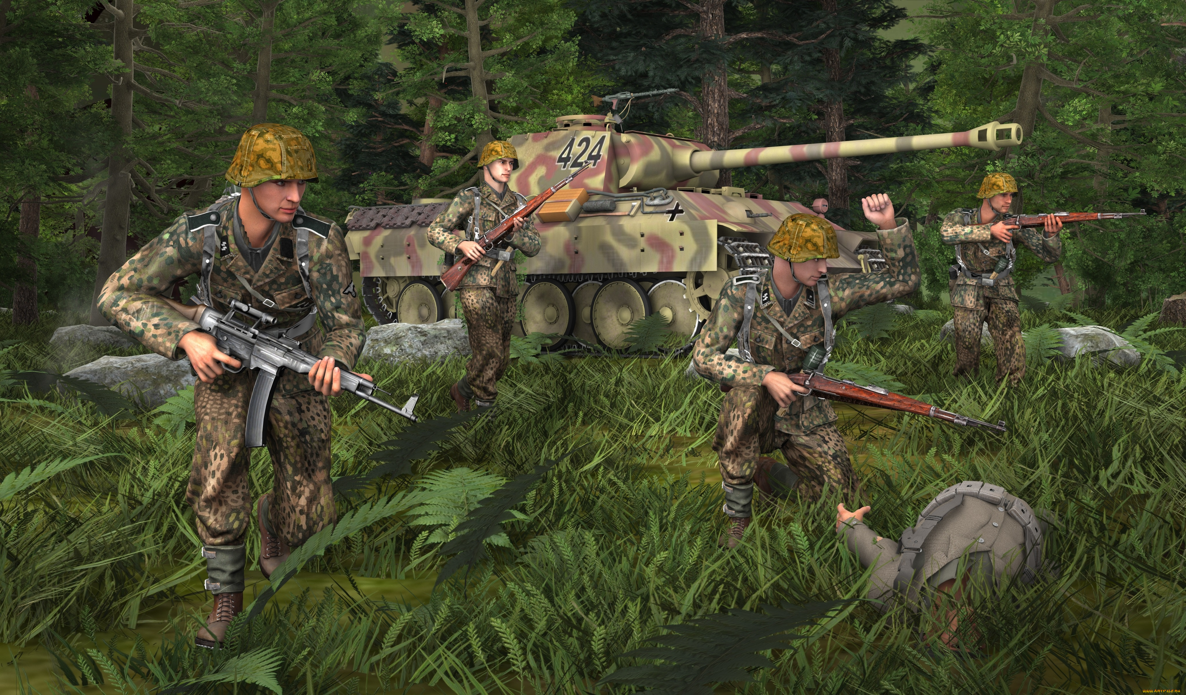 3д, графика, армия, , military, танк, оружие, солдаты