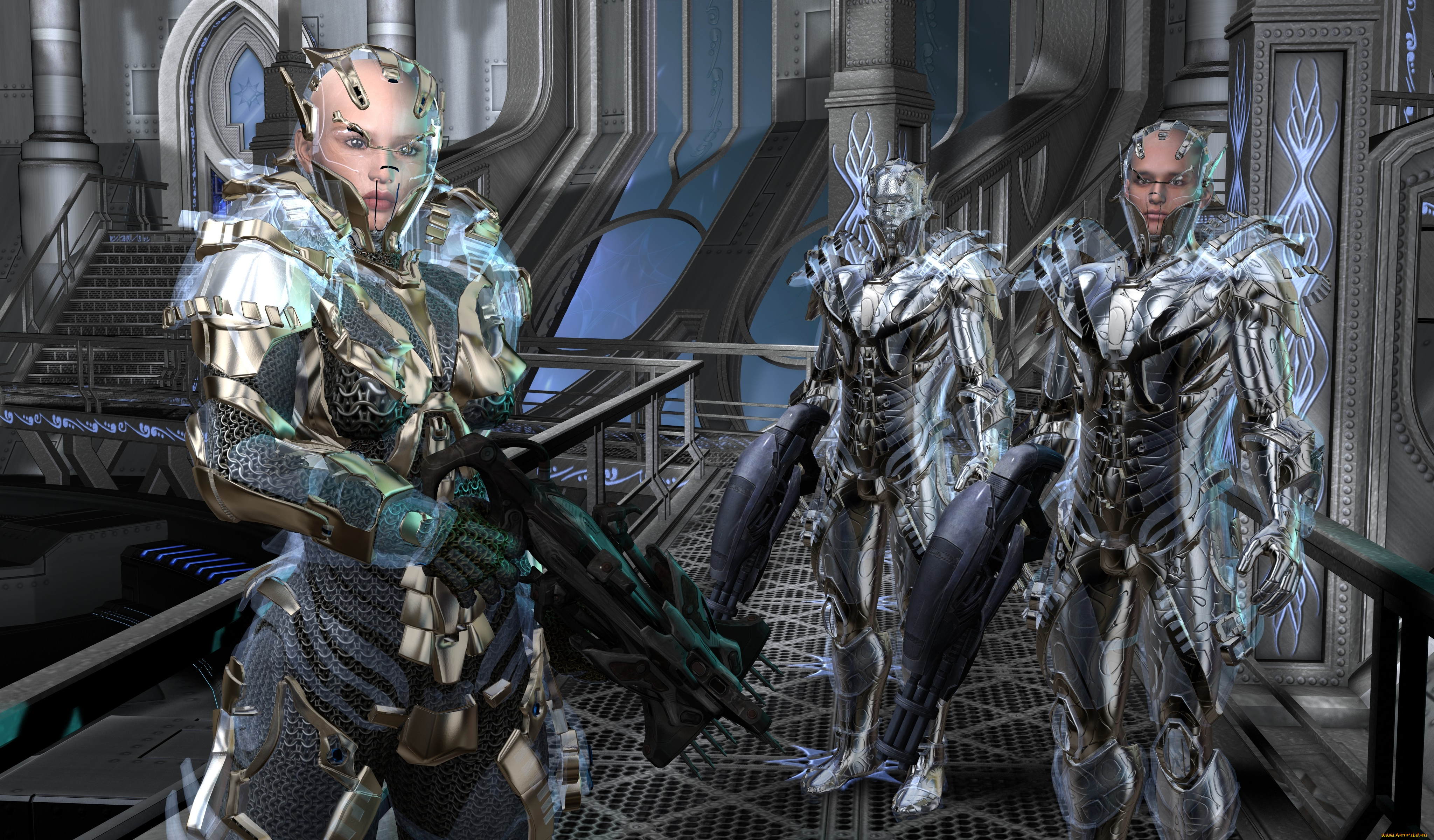 3д, графика, фантазия, , fantasy, фон, взгляд, девушки, допеши, оружие