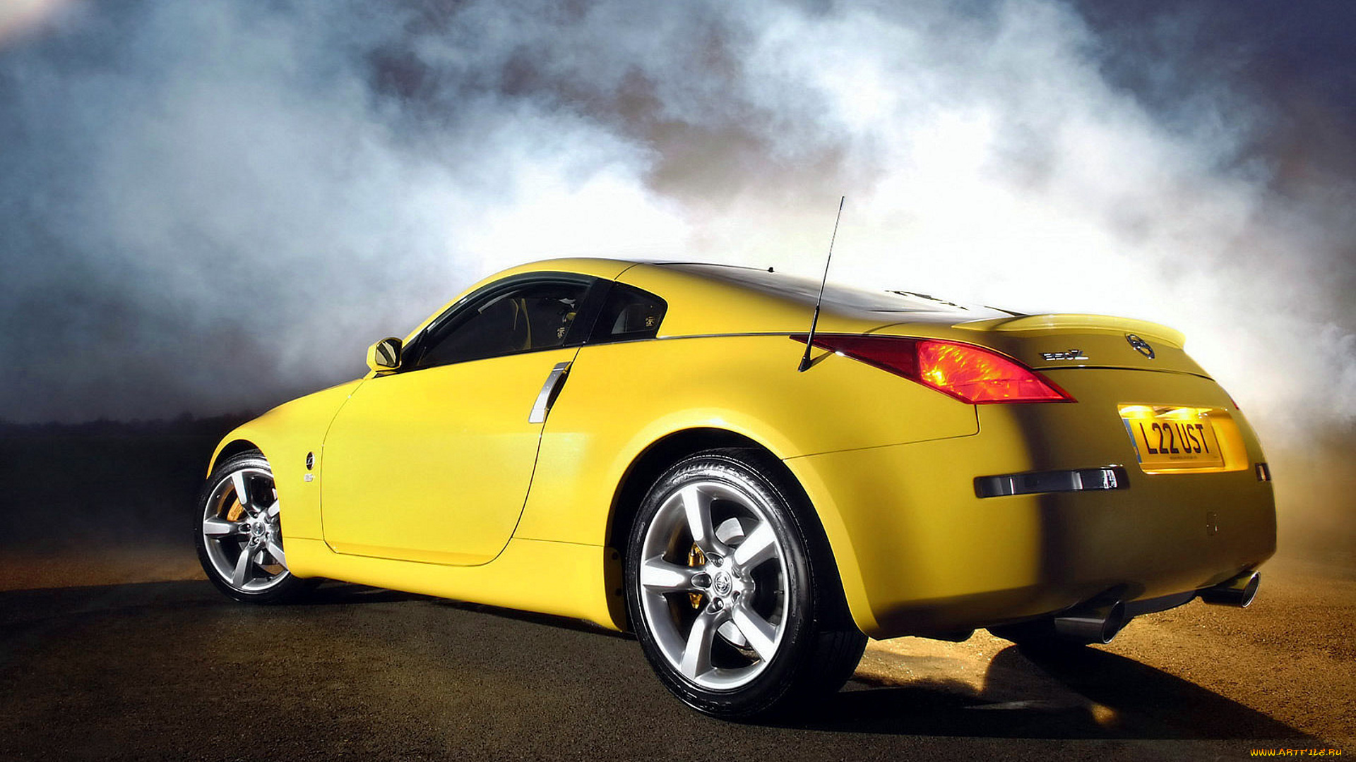 автомобили, nissan, datsun, ниссан, 350z, дым, желтый