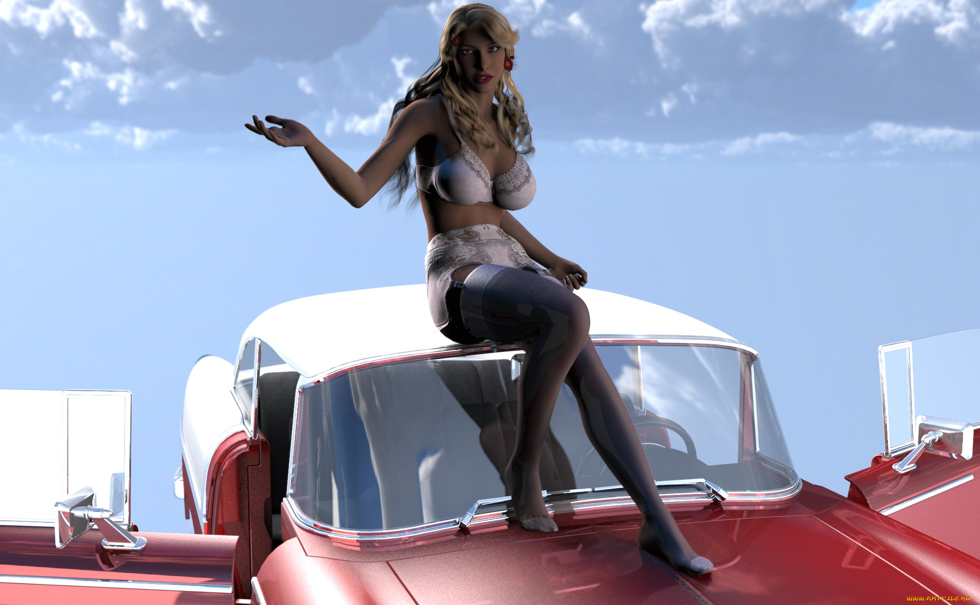 автомобили, 3d, car&girl, автомобиль, фон, взгляд, девушка