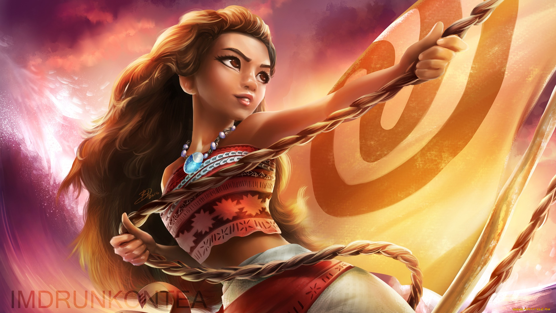 moana, мультфильмы, фон, девушка, взгляд