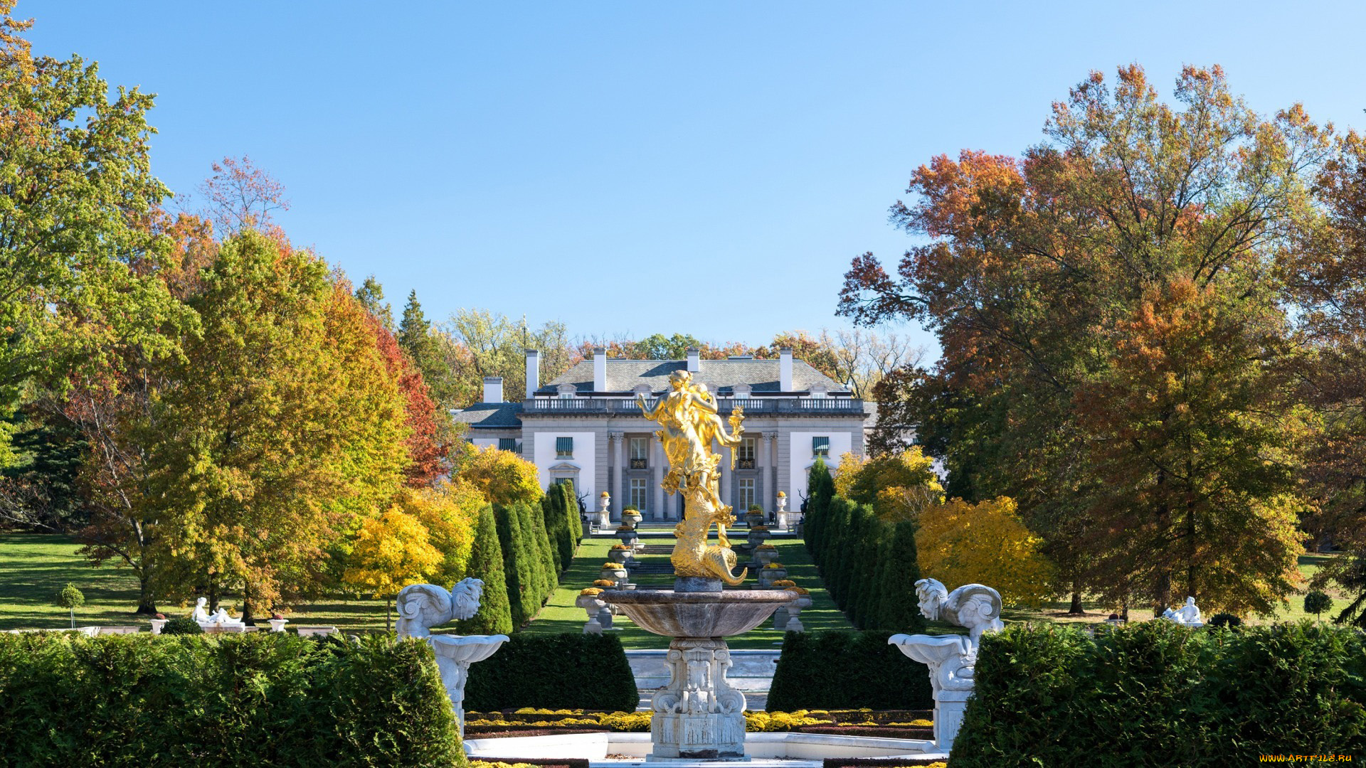 города, -, здания, , дома, фонтан, парк, особняк