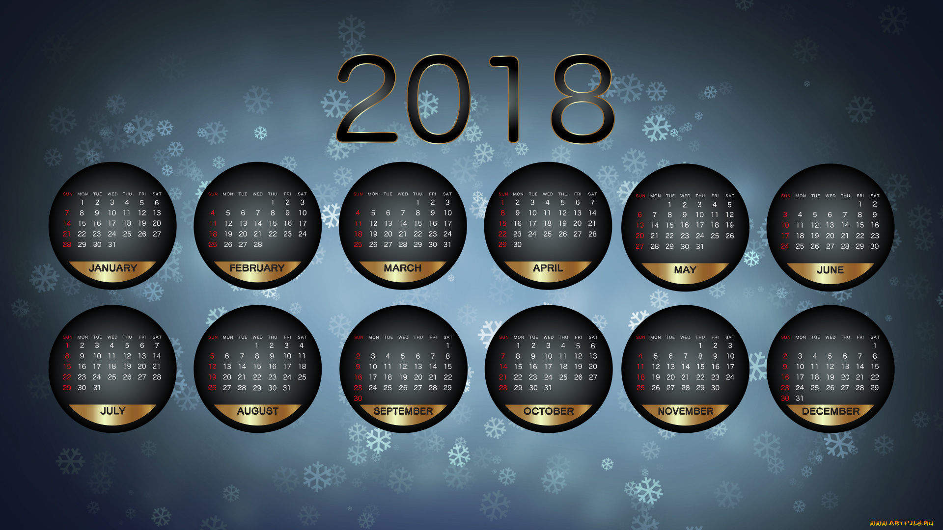 календари, рисованные, , векторная, графика, снег, календарь, 2018, фон, снежинки, зима