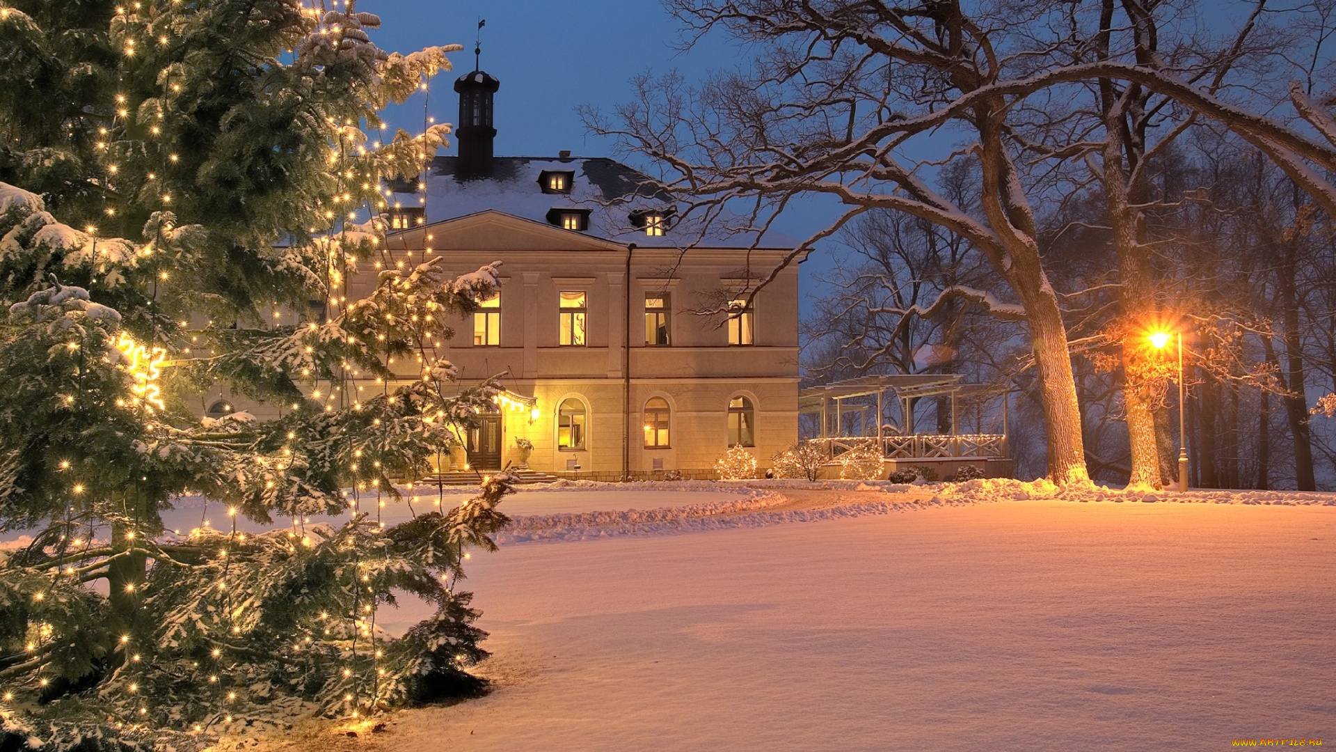 новый, год, праздничные, -, разное, , елка, дом, свет, праздник